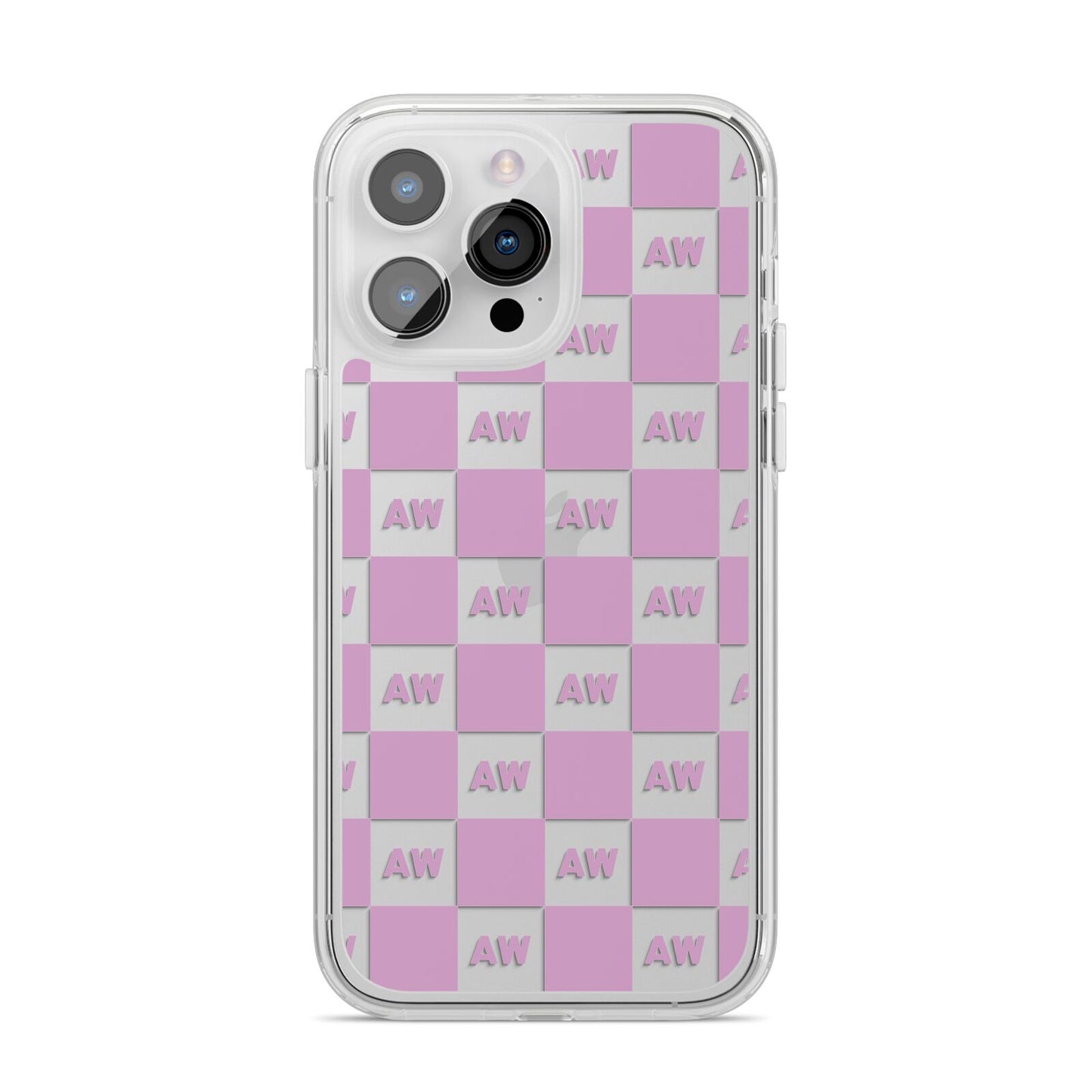 Personalised Check Grid iPhone 14 Pro Max Clear Tough Case Silver