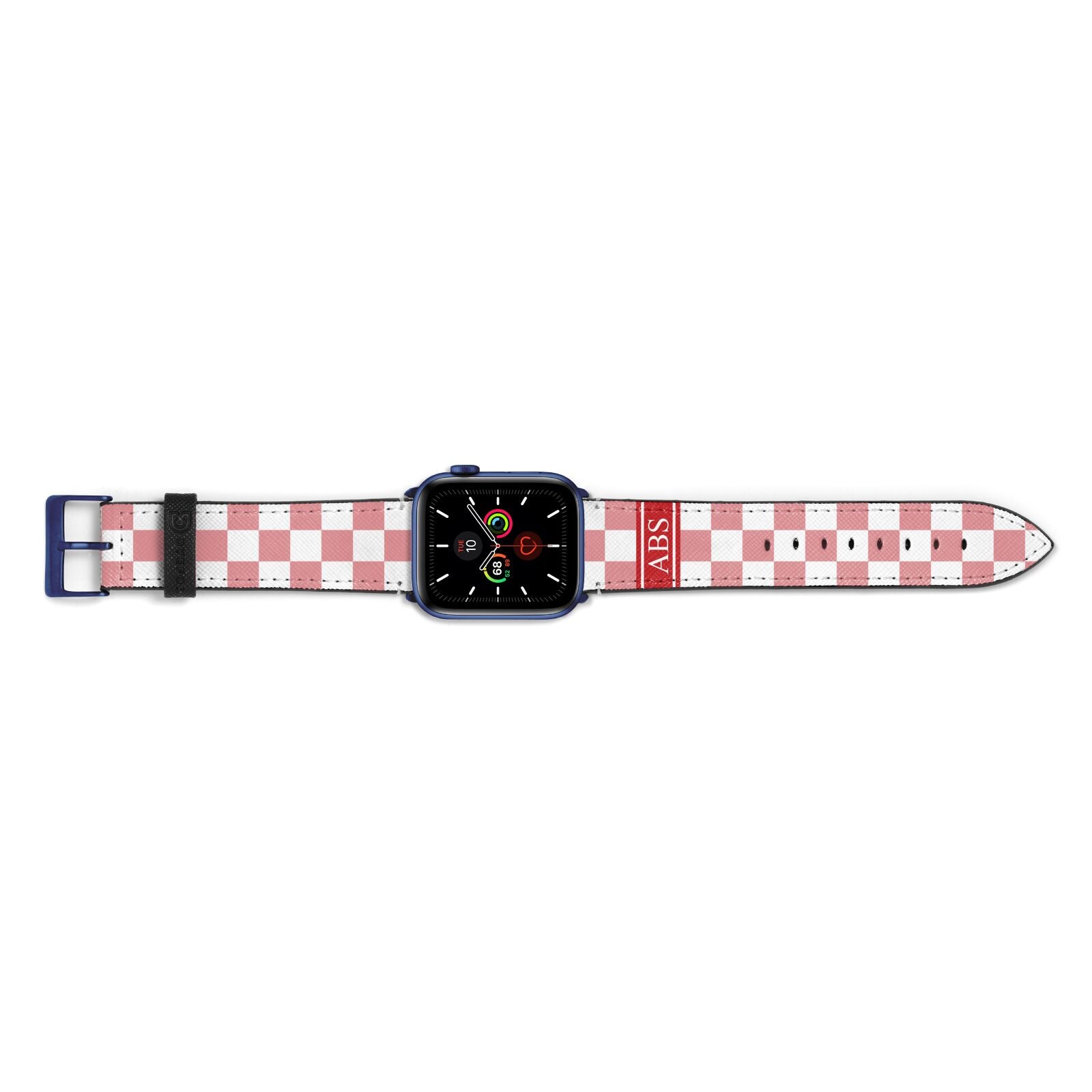 Personalised Checkered Apple Watch Strap Landscape Image Blue Hardware