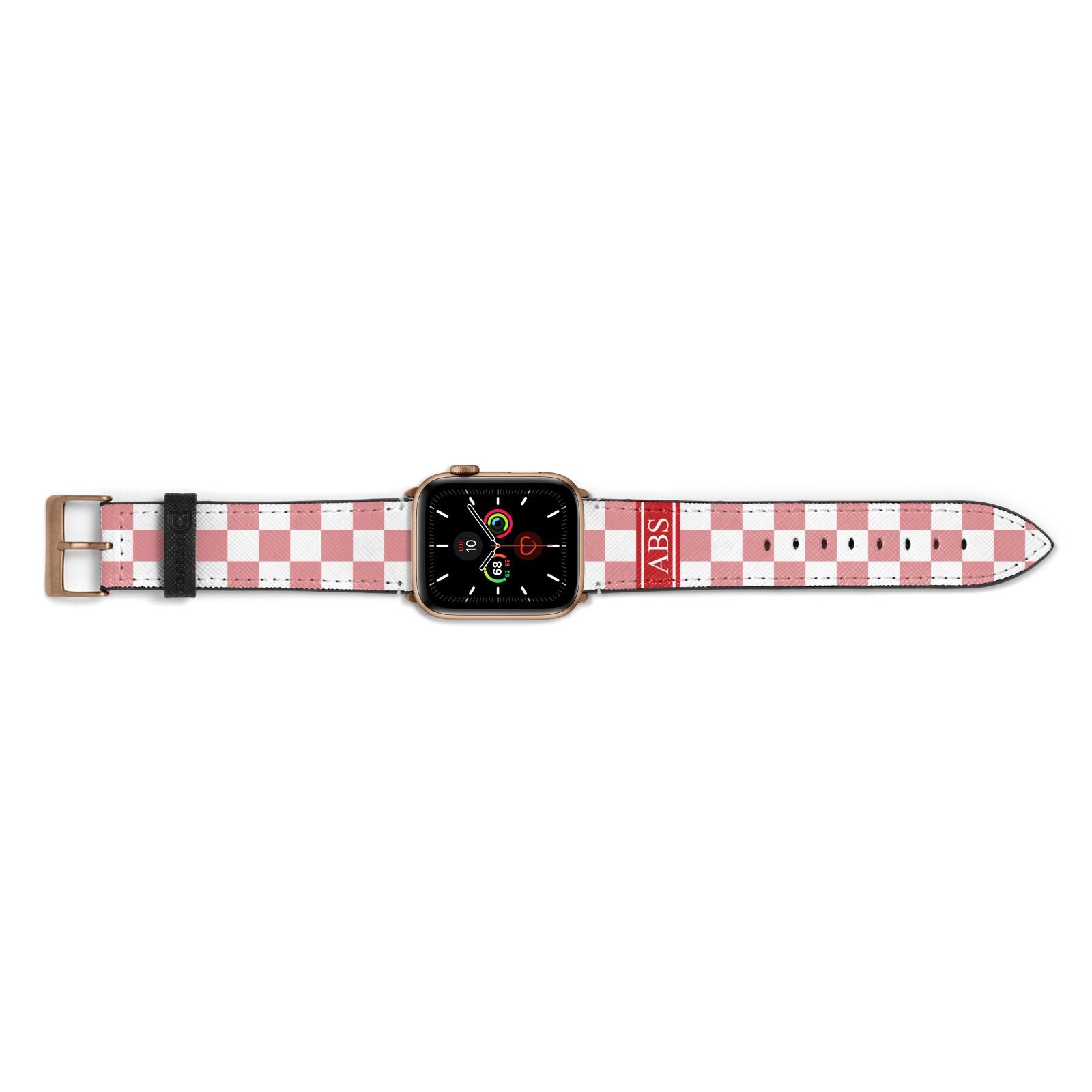 Personalised Checkered Apple Watch Strap Landscape Image Gold Hardware