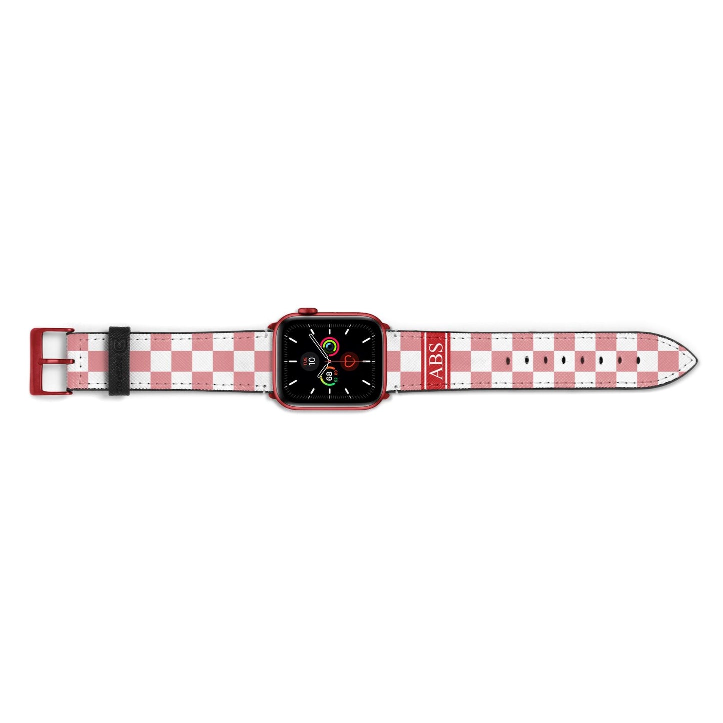 Personalised Checkered Apple Watch Strap Landscape Image Red Hardware