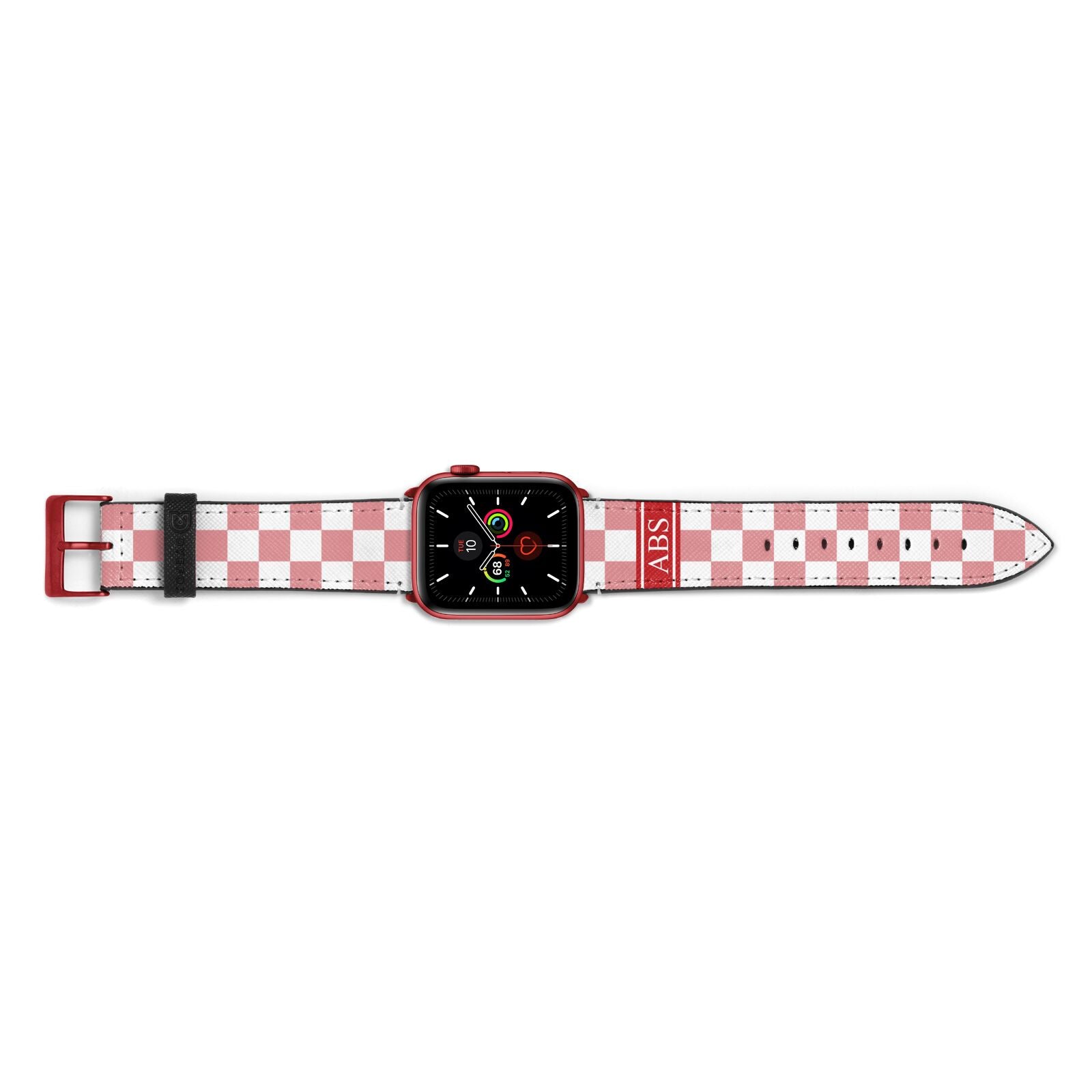 Personalised Checkered Apple Watch Strap Landscape Image Red Hardware