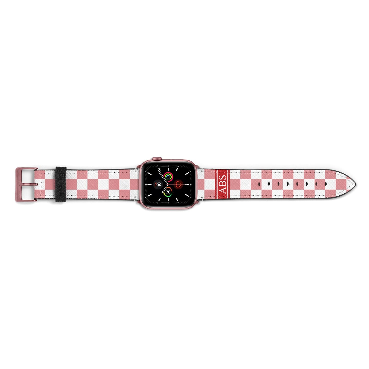 Personalised Checkered Apple Watch Strap Landscape Image Rose Gold Hardware