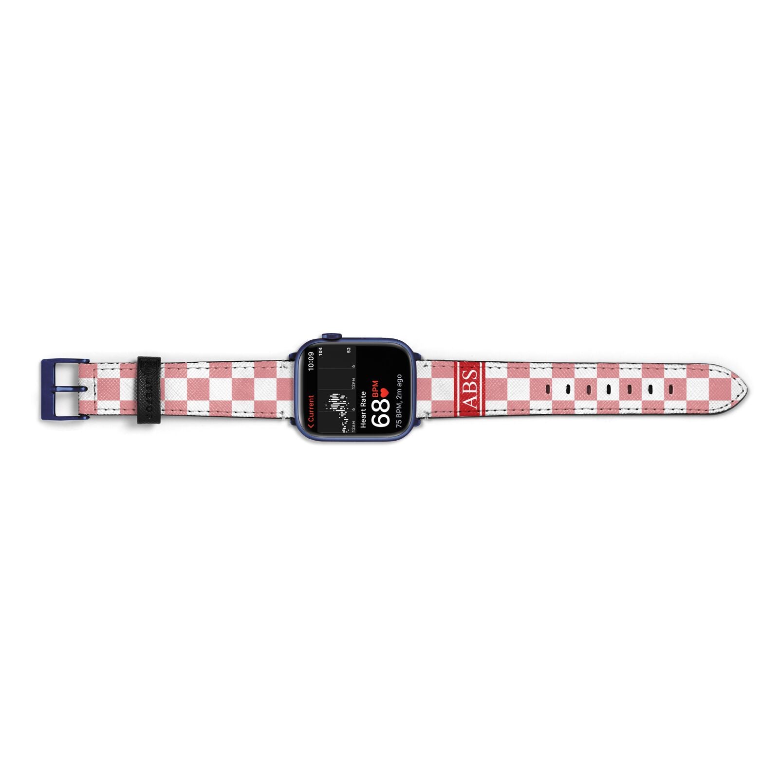 Personalised Checkered Apple Watch Strap Size 38mm Landscape Image Blue Hardware