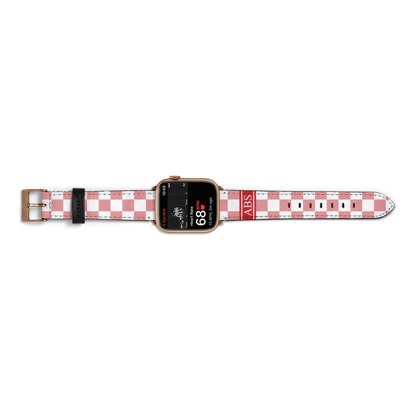 Personalised Checkered Apple Watch Strap Size 38mm Landscape Image Gold Hardware