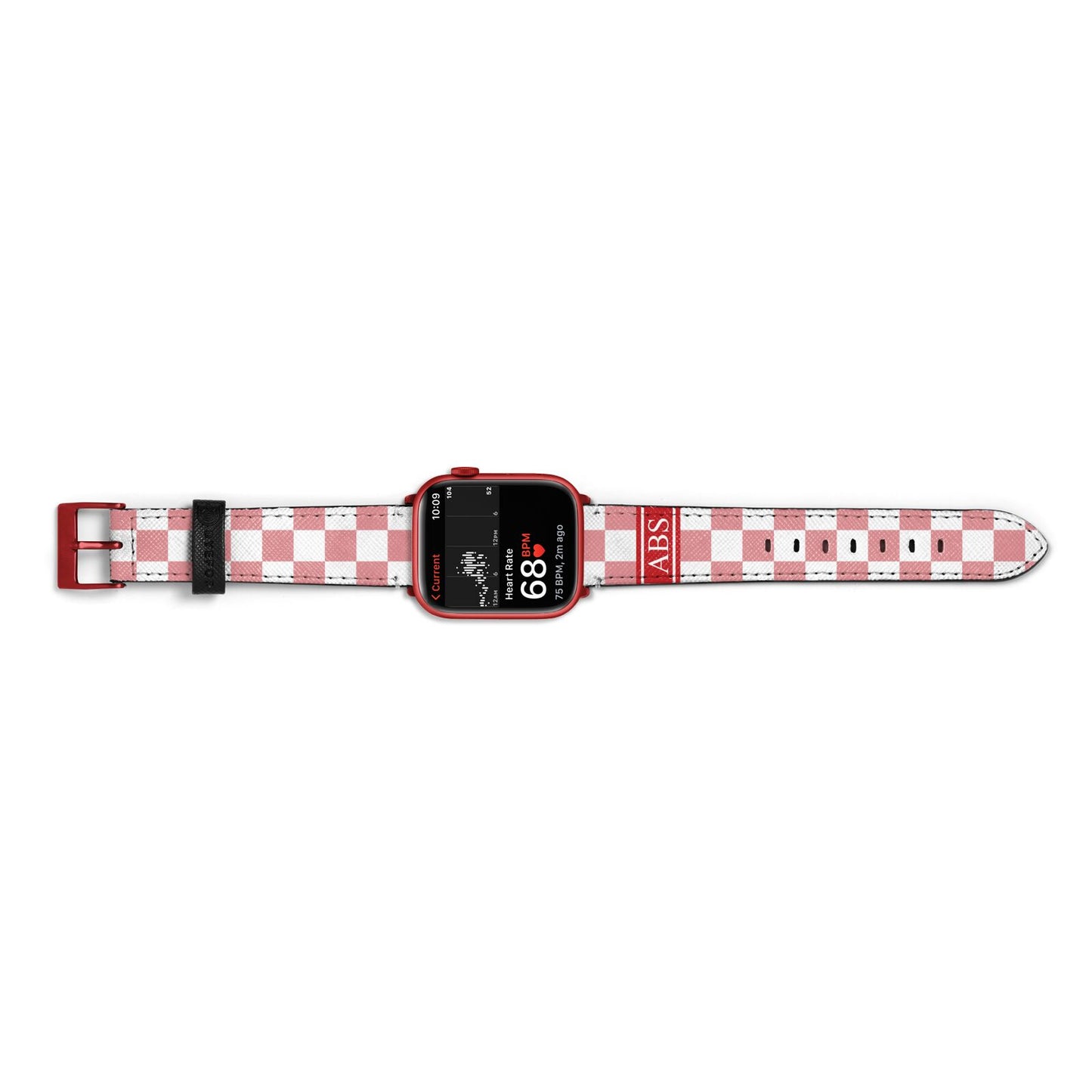 Personalised Checkered Apple Watch Strap Size 38mm Landscape Image Red Hardware