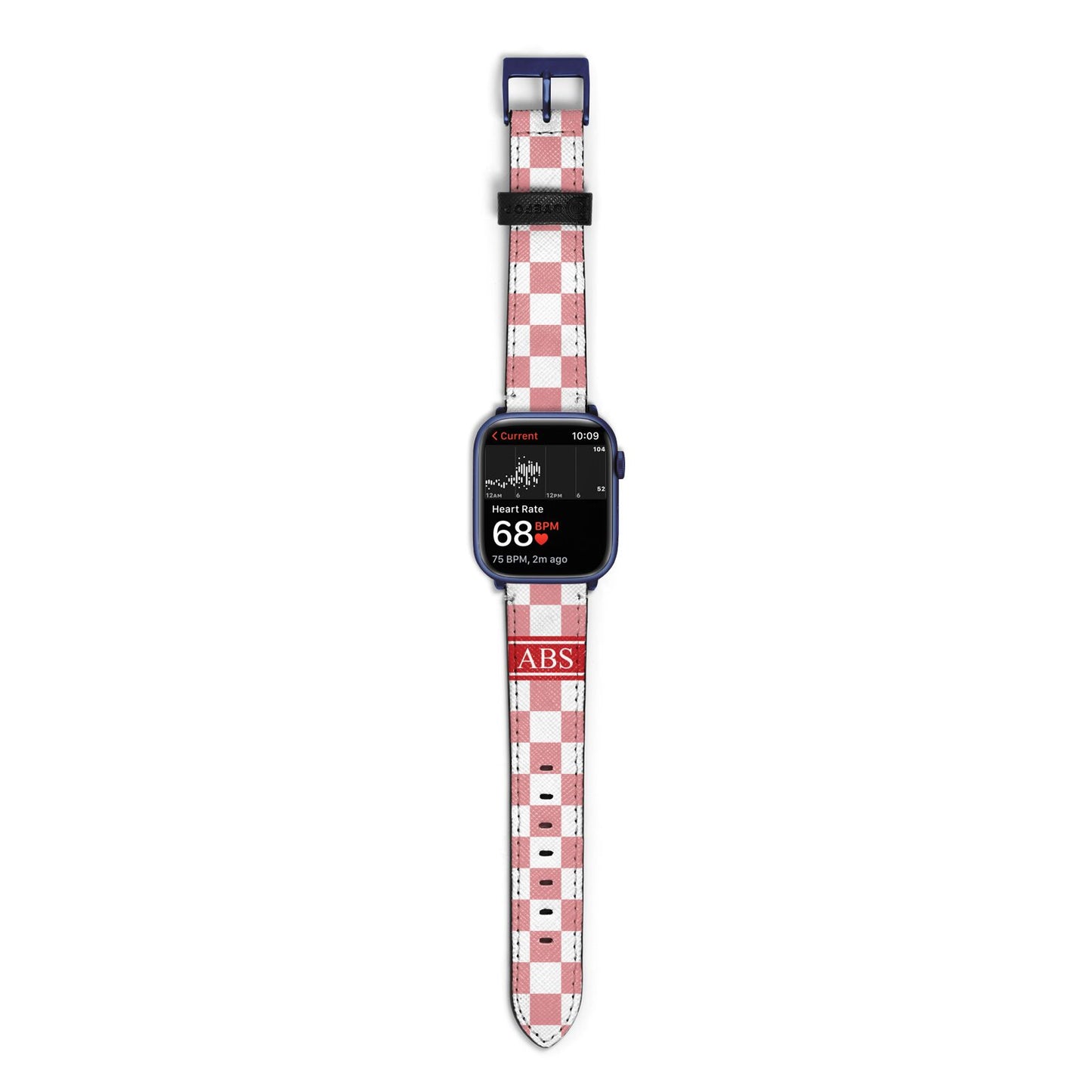 Personalised Checkered Apple Watch Strap Size 38mm with Blue Hardware