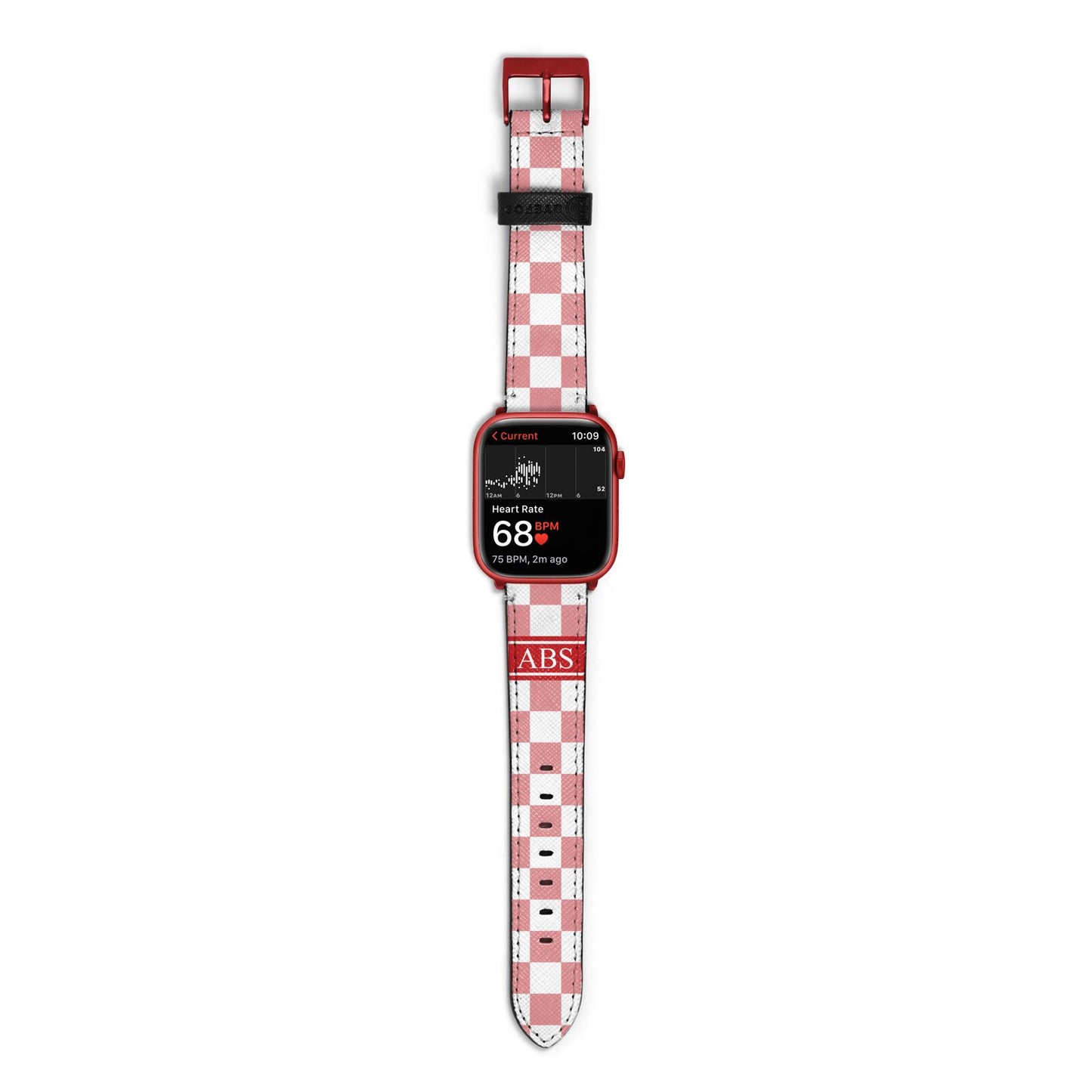 Personalised Checkered Apple Watch Strap Size 38mm with Red Hardware