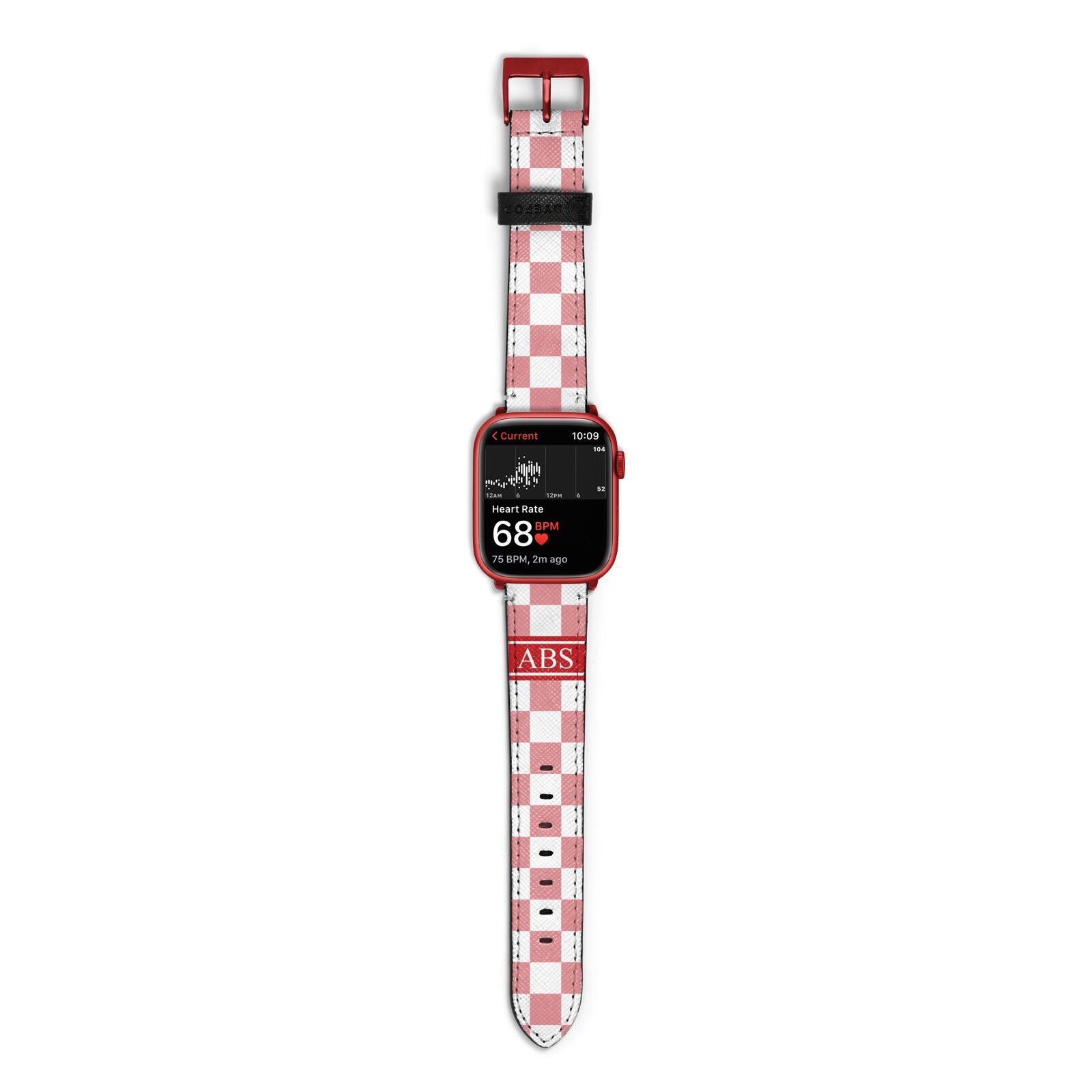 Personalised Checkered Apple Watch Strap Size 38mm with Red Hardware