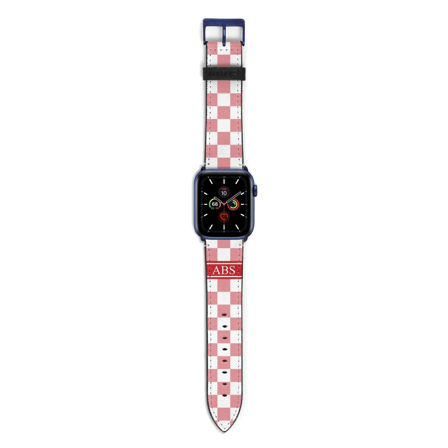 Personalised Checkered Apple Watch Strap with Blue Hardware