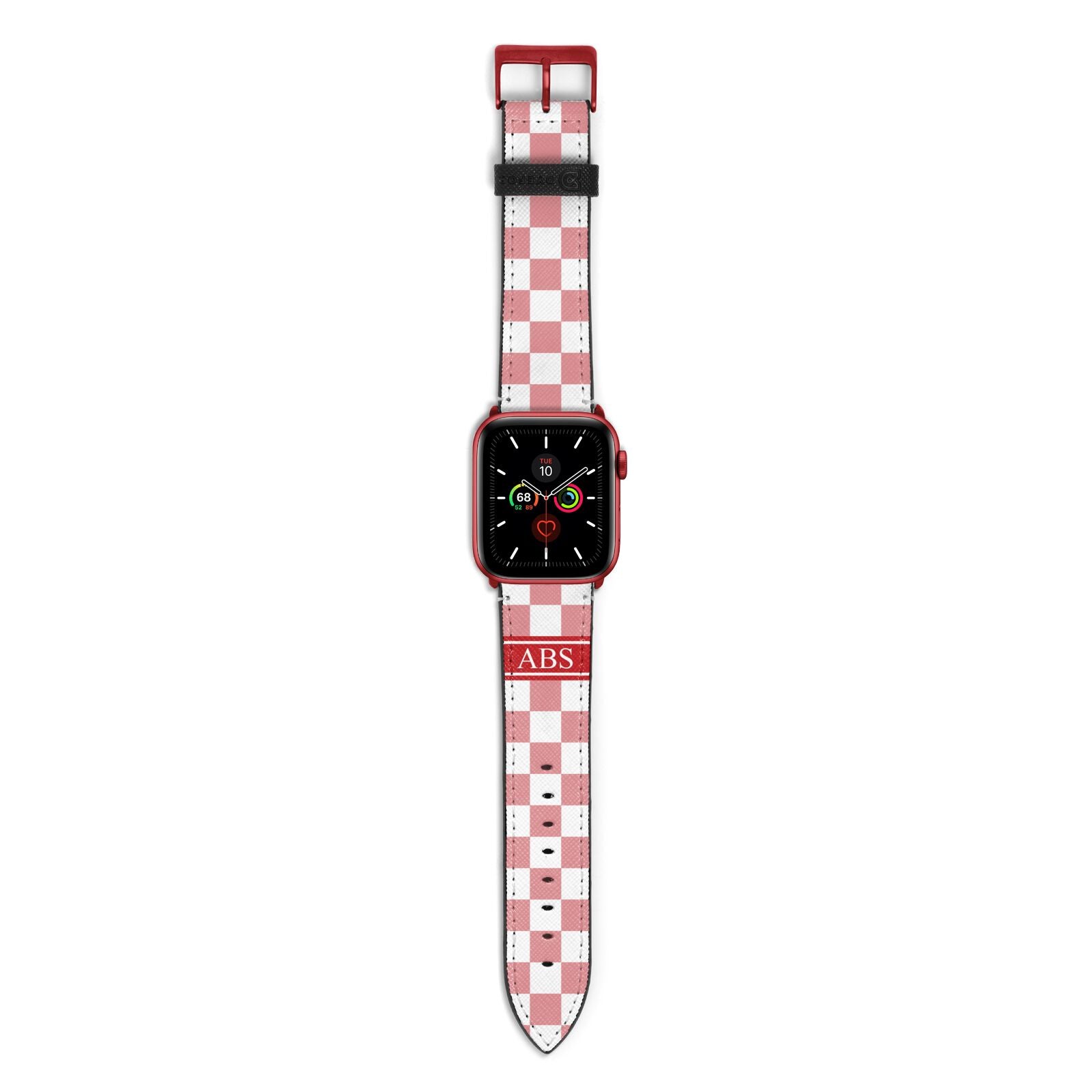 Personalised Checkered Apple Watch Strap with Red Hardware