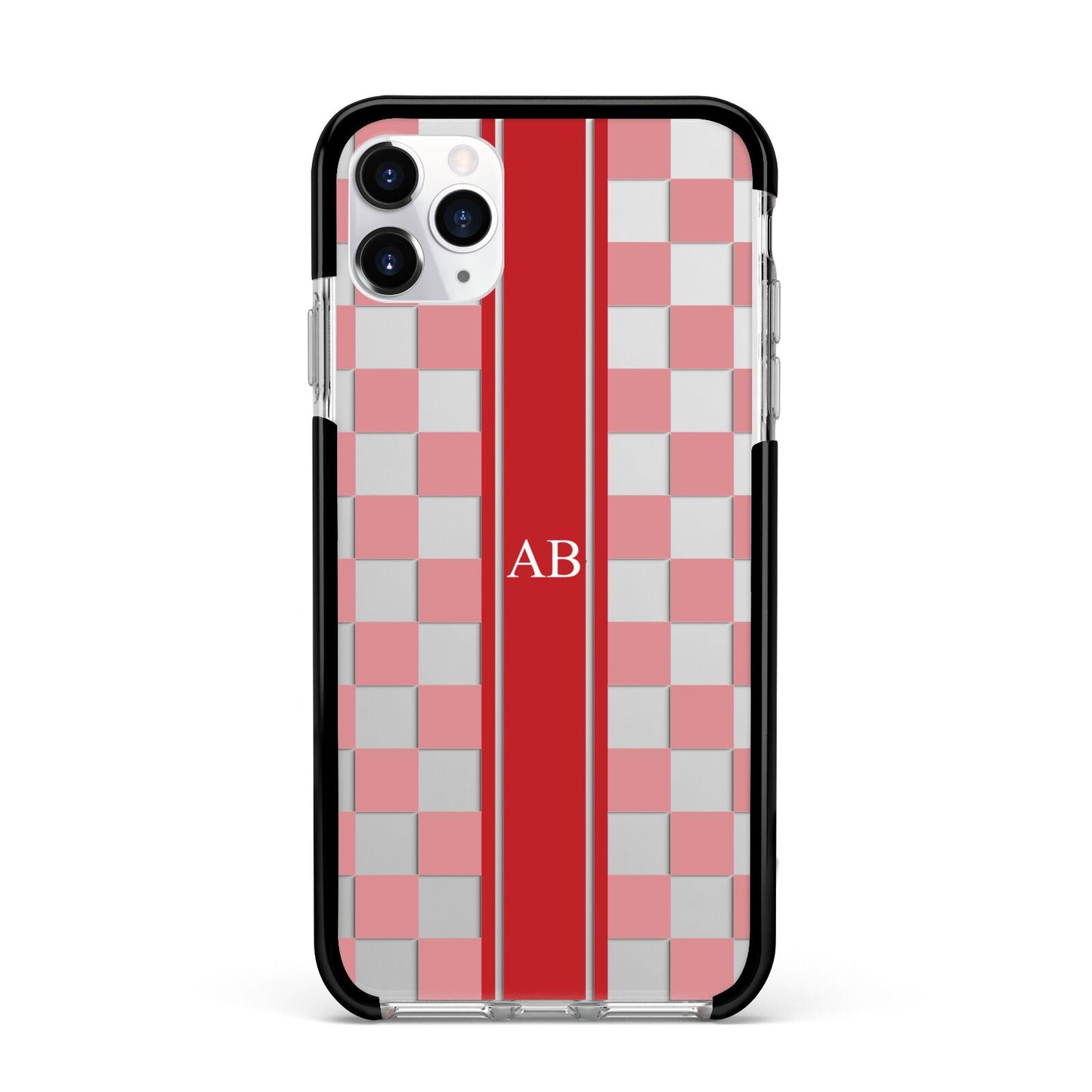 Personalised Checkered Apple iPhone 11 Pro Max in Silver with Black Impact Case