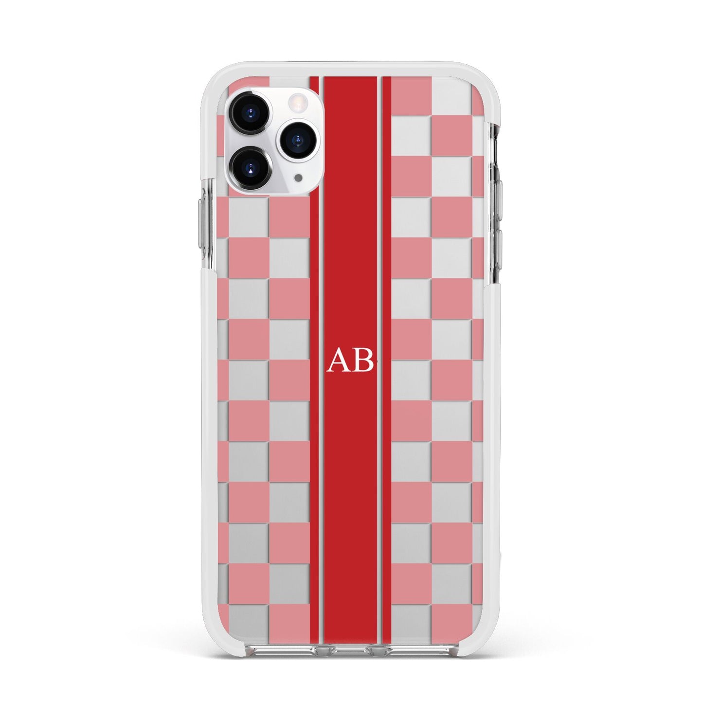 Personalised Checkered Apple iPhone 11 Pro Max in Silver with White Impact Case