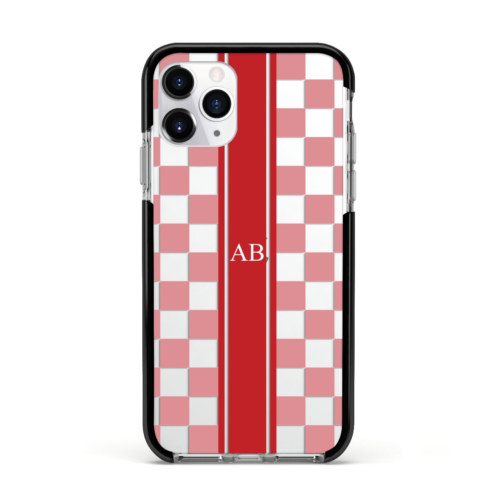 Personalised Checkered Apple iPhone 11 Pro in Silver with Black Impact Case