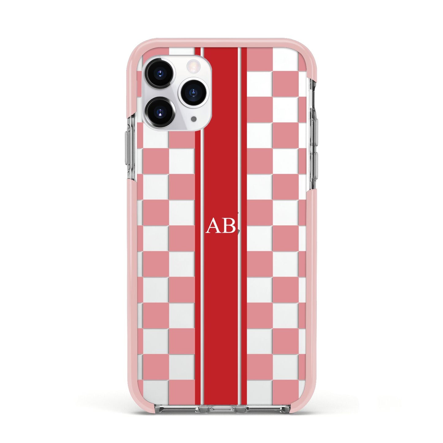 Personalised Checkered Apple iPhone 11 Pro in Silver with Pink Impact Case