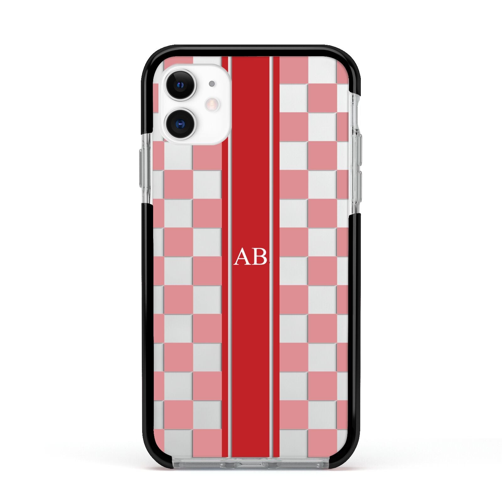 Personalised Checkered Apple iPhone 11 in White with Black Impact Case