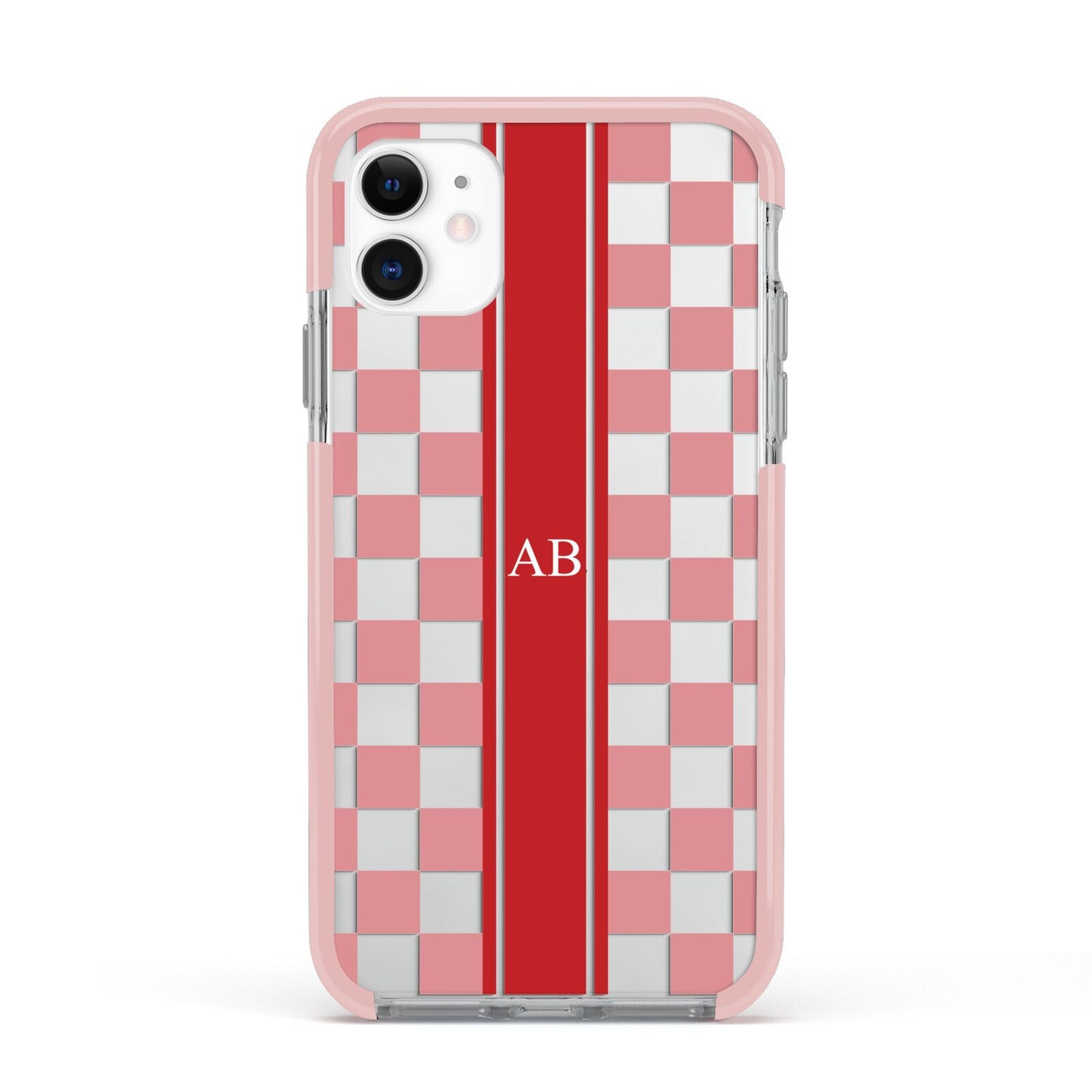 Personalised Checkered Apple iPhone 11 in White with Pink Impact Case