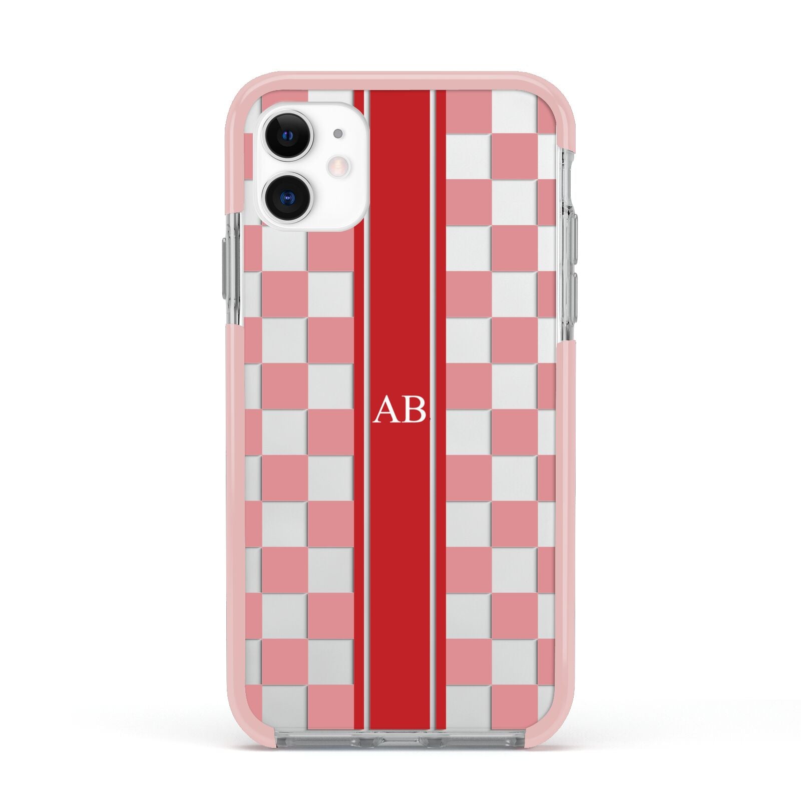 Personalised Checkered Apple iPhone 11 in White with Pink Impact Case