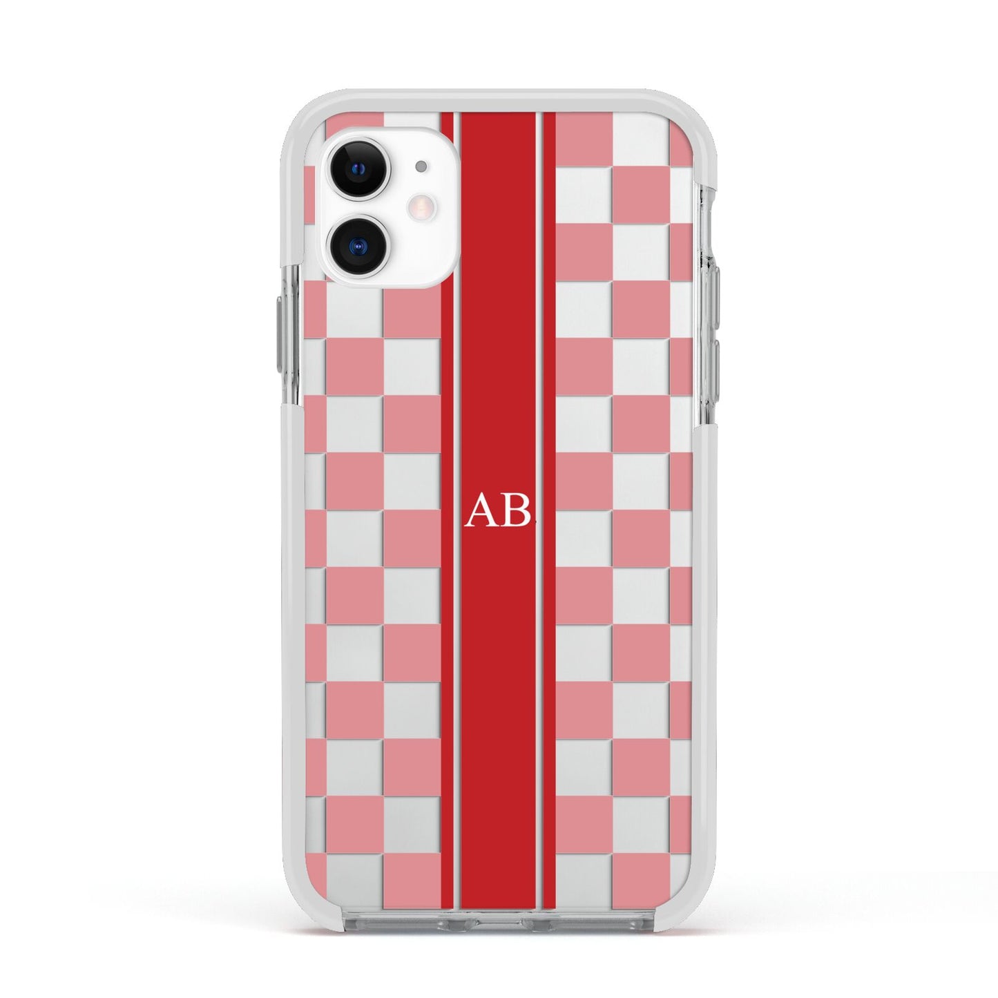 Personalised Checkered Apple iPhone 11 in White with White Impact Case