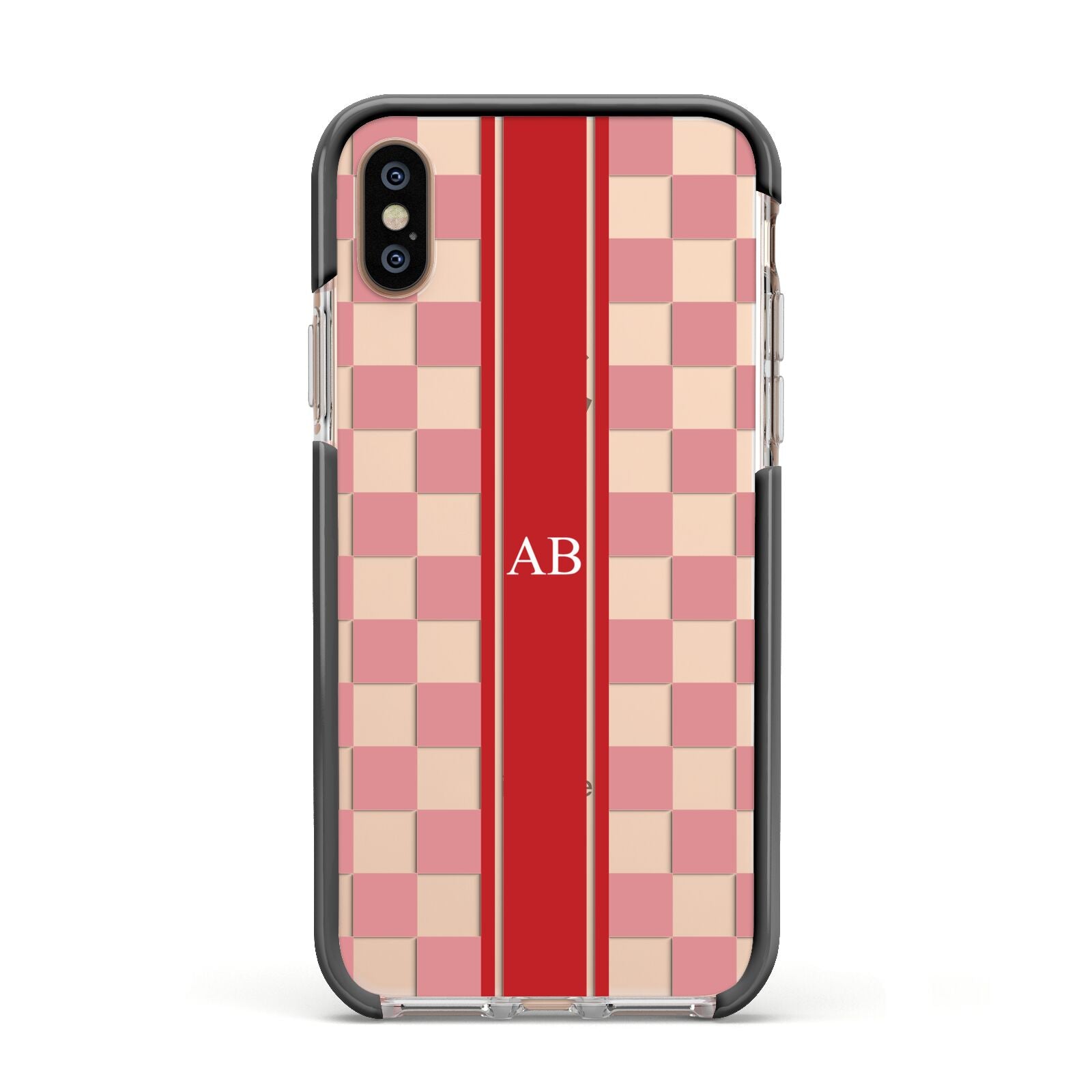 Personalised Checkered Apple iPhone Xs Impact Case Black Edge on Gold Phone