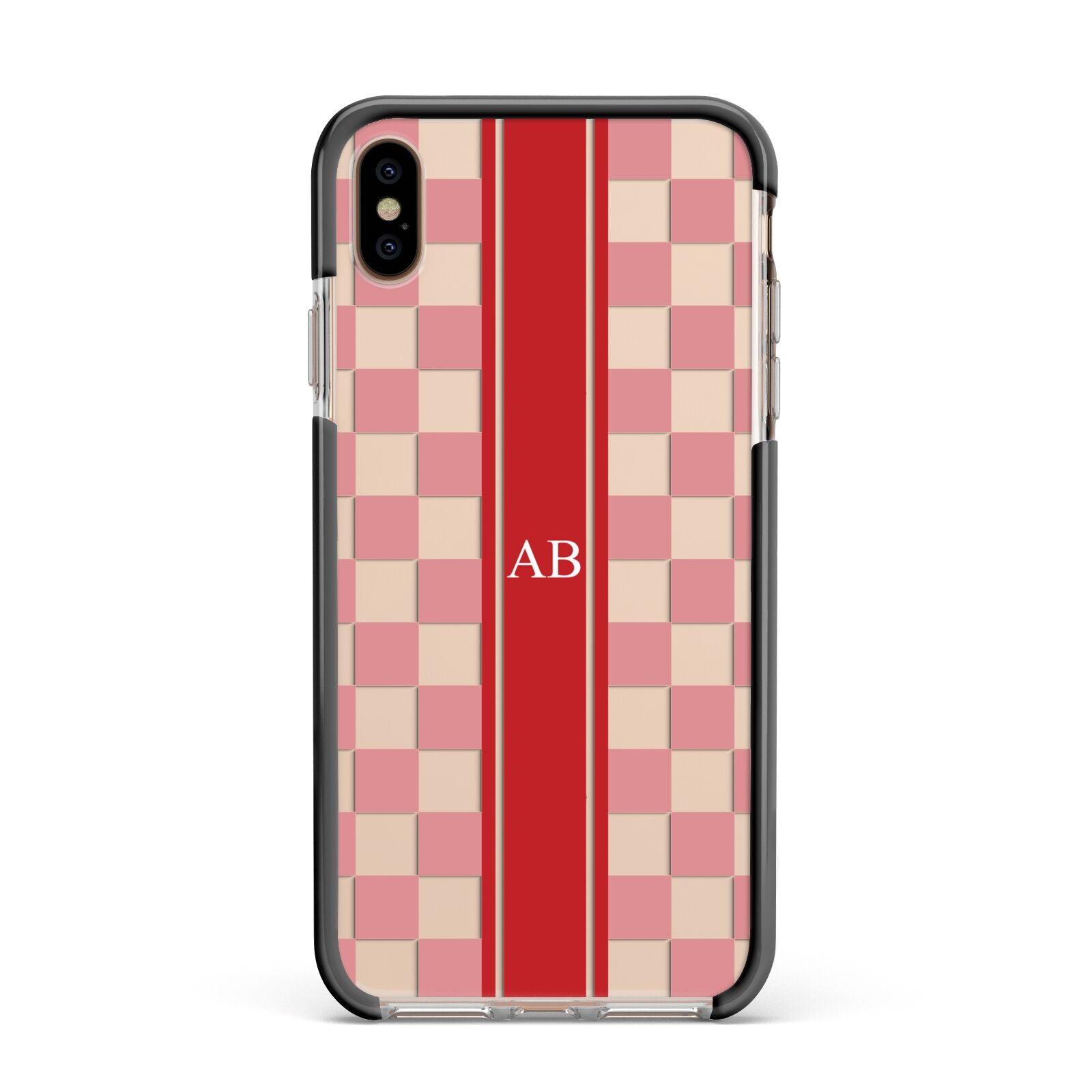 Personalised Checkered Apple iPhone Xs Max Impact Case Black Edge on Gold Phone