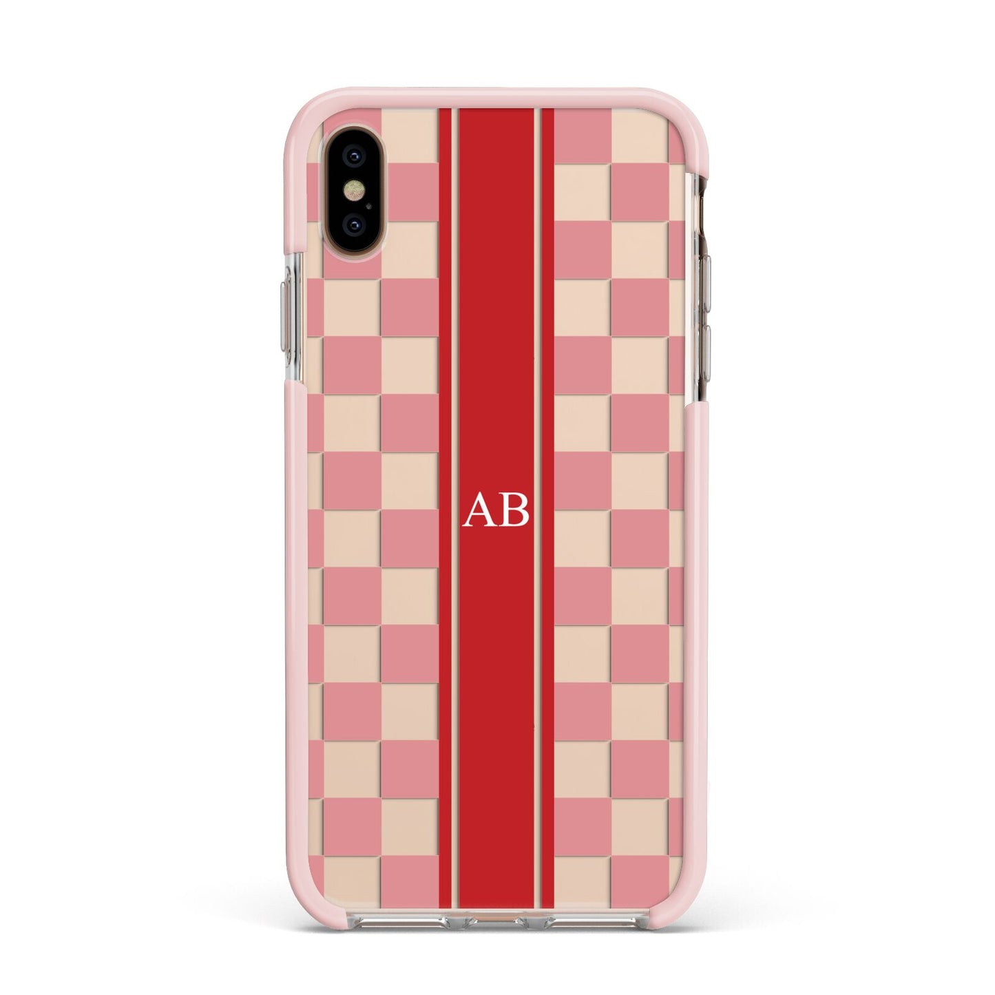 Personalised Checkered Apple iPhone Xs Max Impact Case Pink Edge on Gold Phone