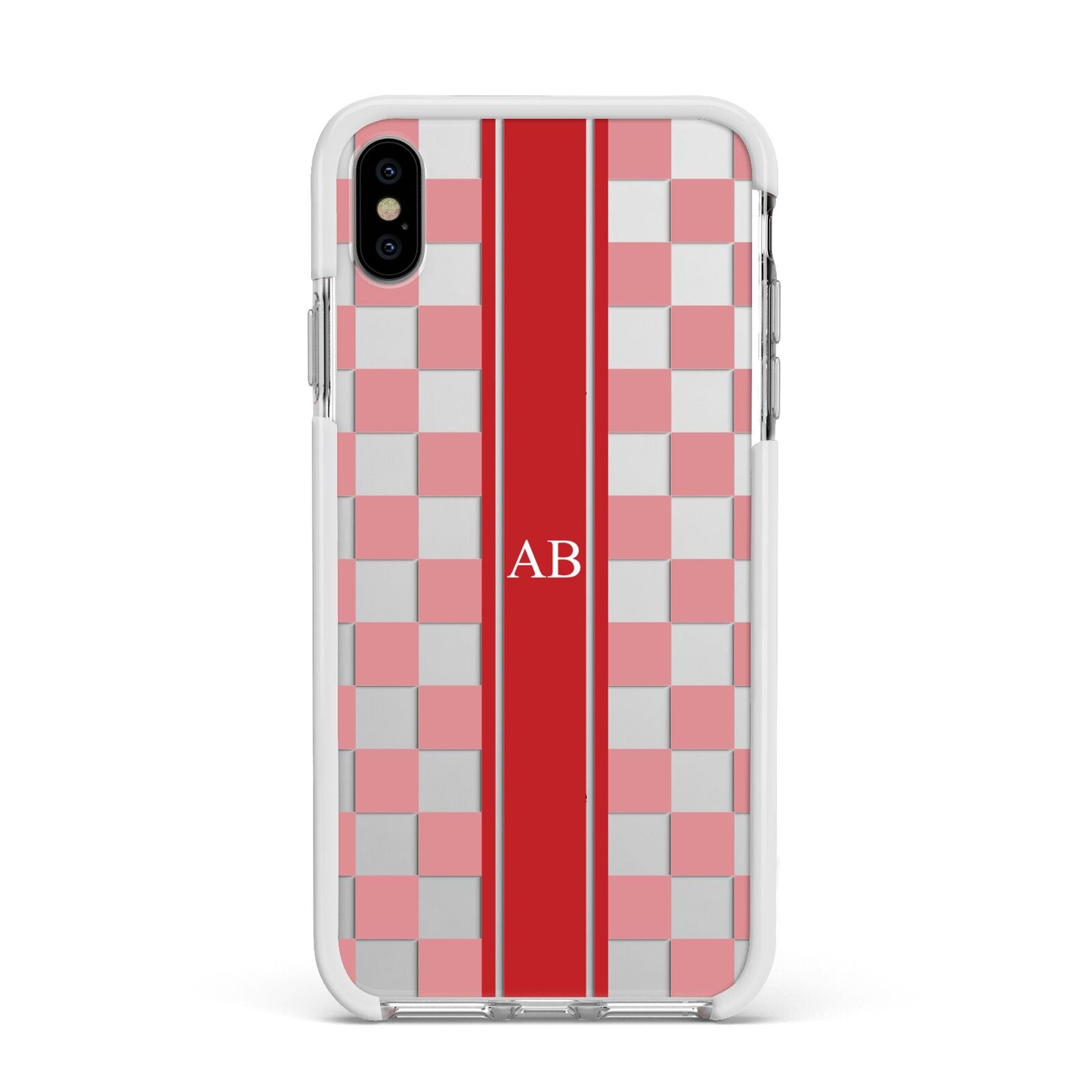 Personalised Checkered Apple iPhone Xs Max Impact Case White Edge on Silver Phone