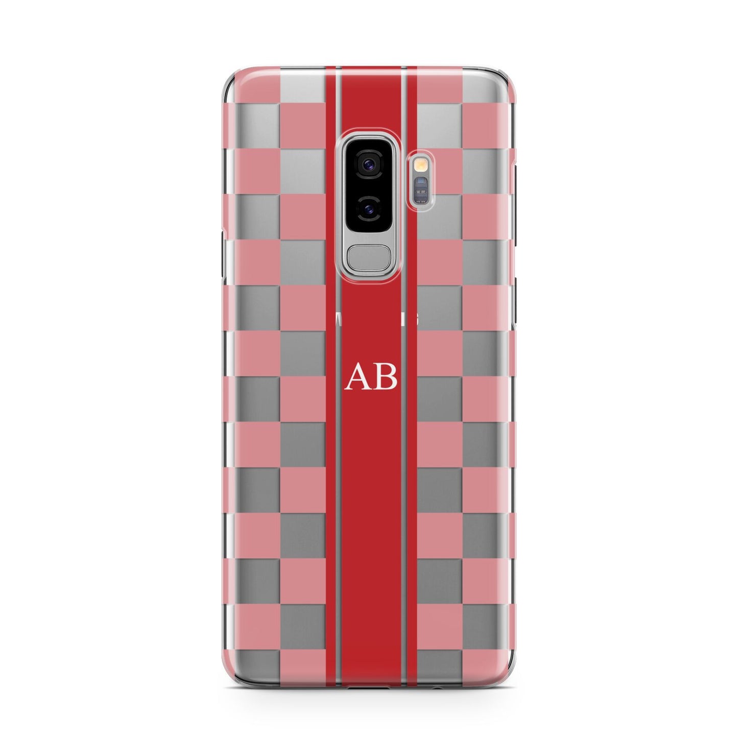 Personalised Checkered Samsung Galaxy S9 Plus Case on Silver phone