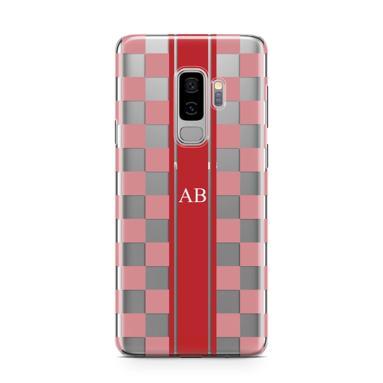 Personalised Checkered Samsung Galaxy S9 Plus Case on Silver phone