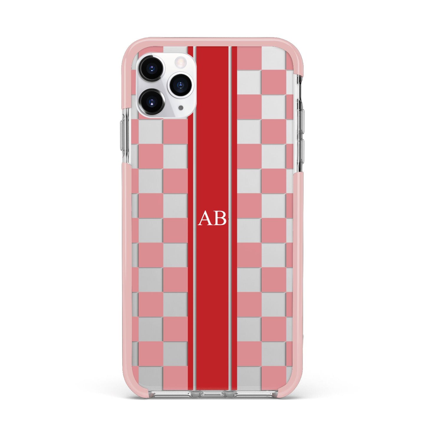 Personalised Checkered iPhone 11 Pro Max Impact Pink Edge Case