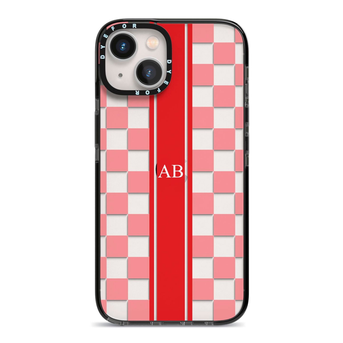 Personalised Checkered iPhone 13 Black Impact Case on Silver phone