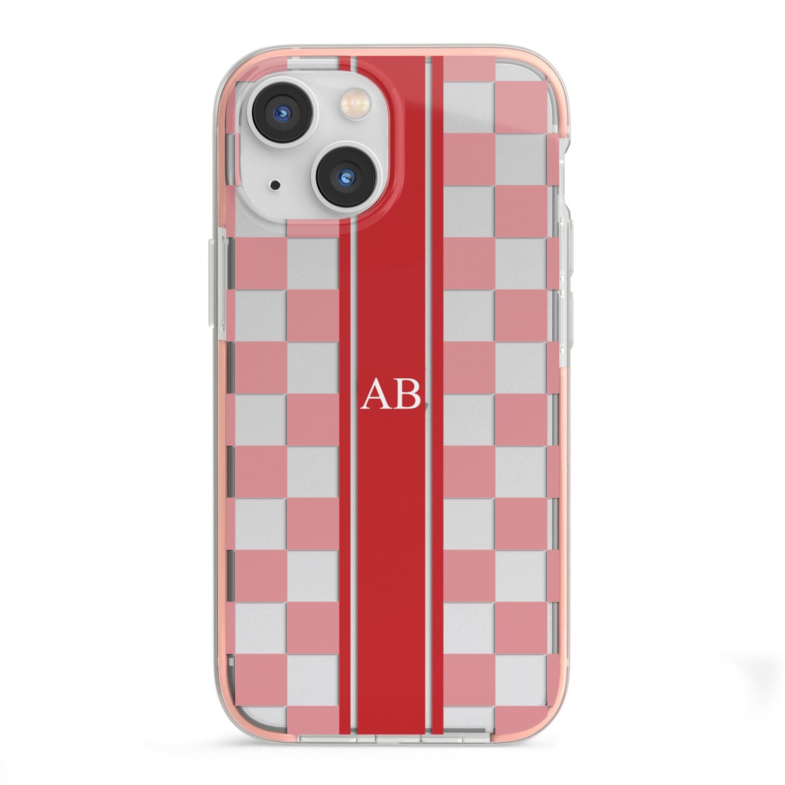 Personalised Checkered iPhone 13 Mini TPU Impact Case with Pink Edges