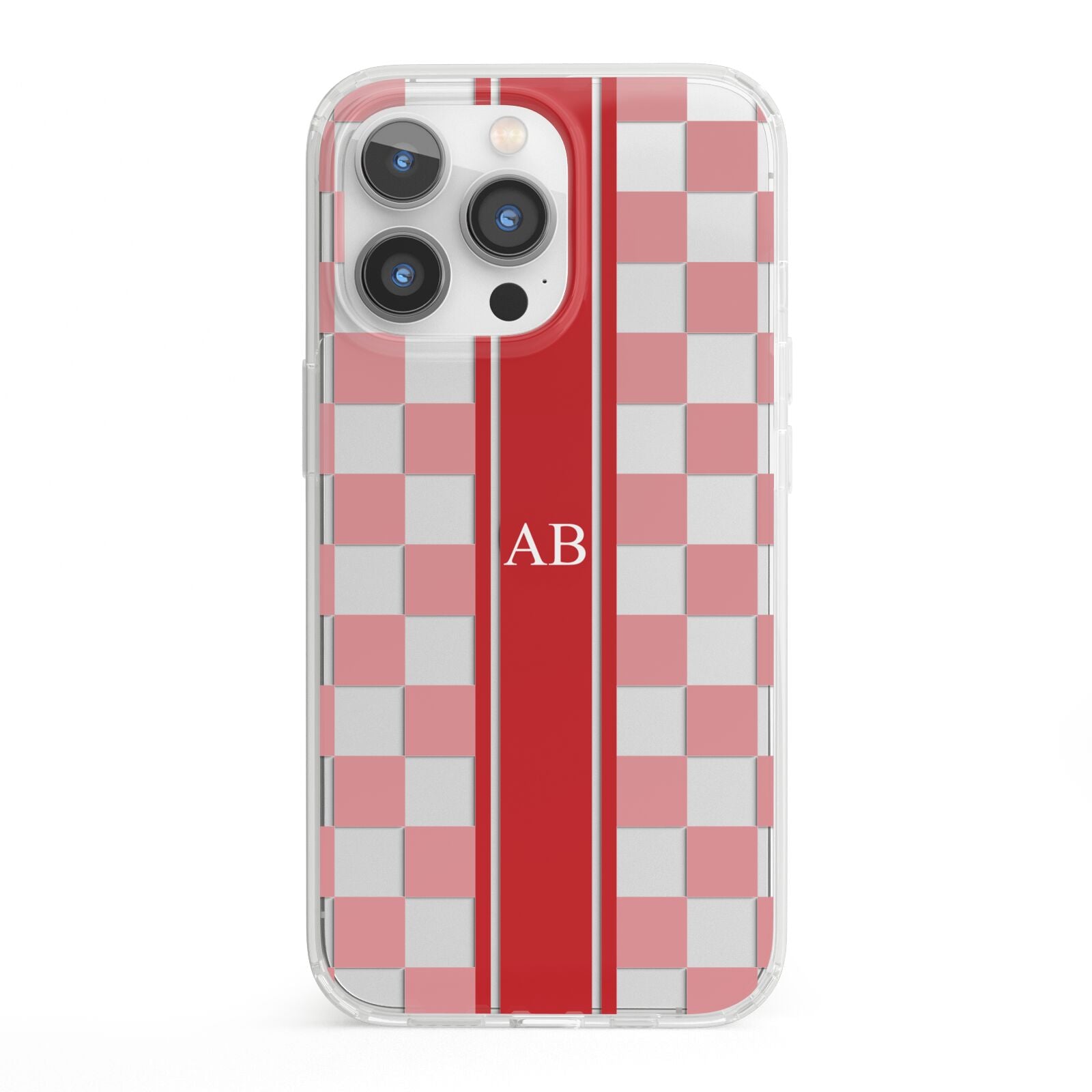 Personalised Checkered iPhone 13 Pro Clear Bumper Case