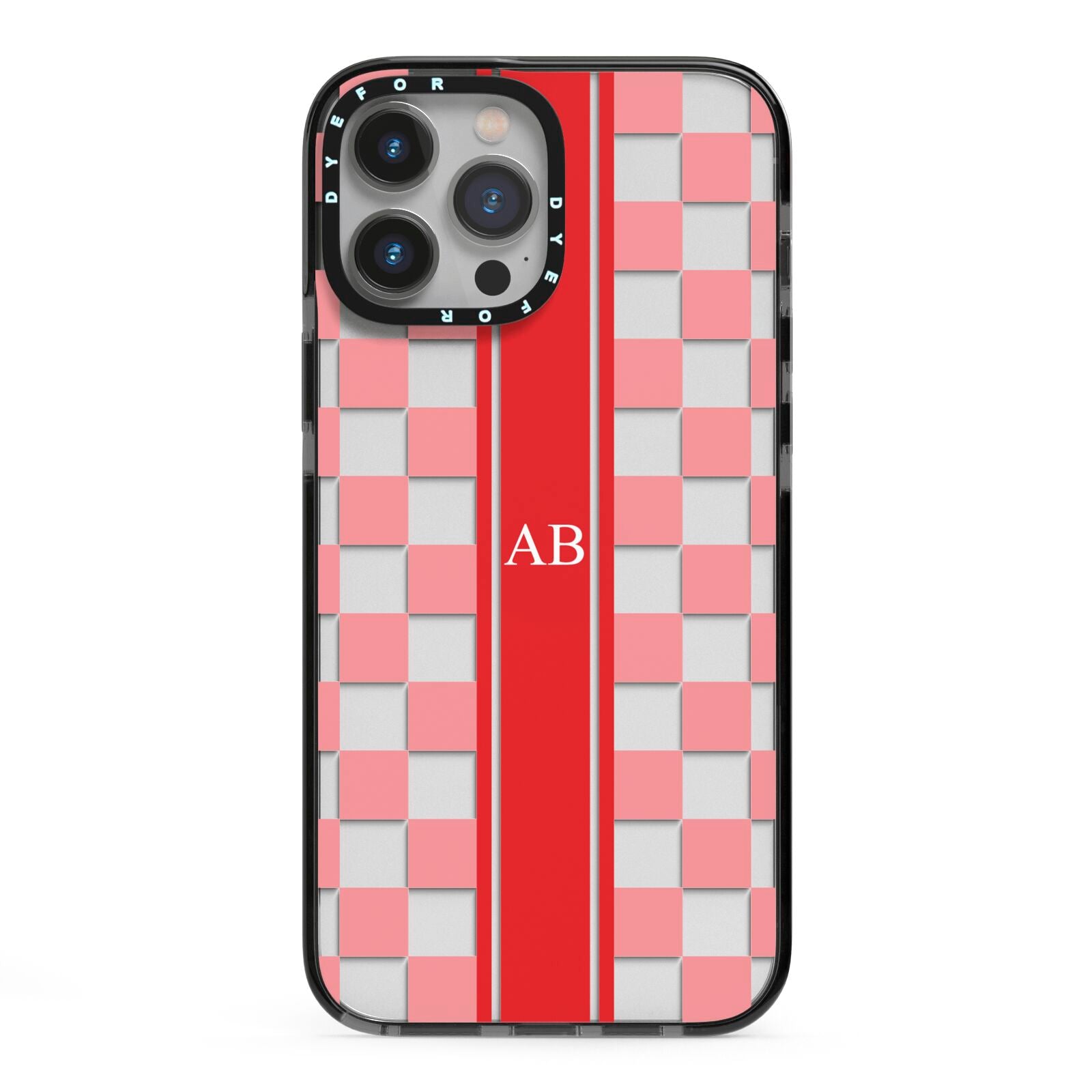 Personalised Checkered iPhone 13 Pro Max Black Impact Case on Silver phone