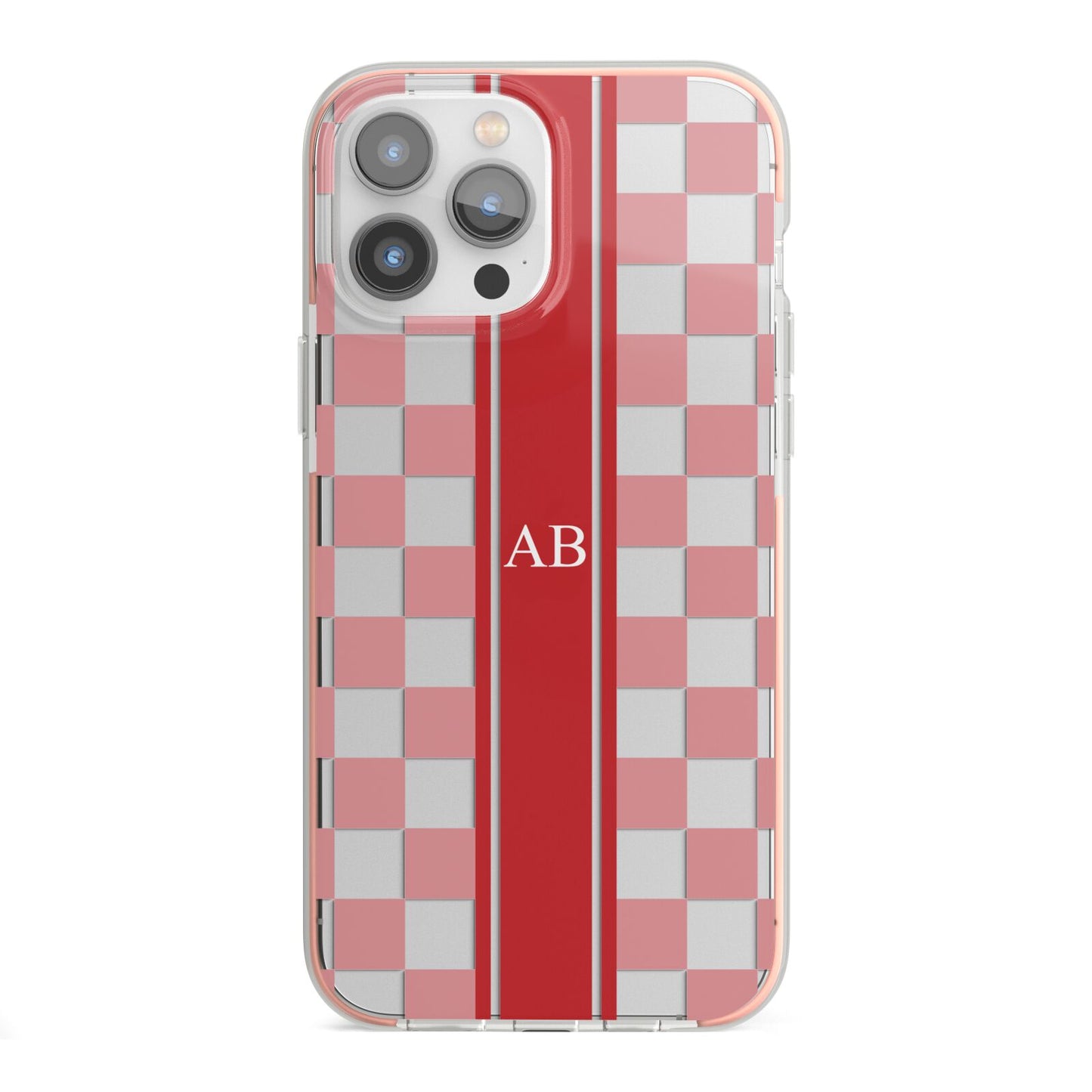 Personalised Checkered iPhone 13 Pro Max TPU Impact Case with Pink Edges