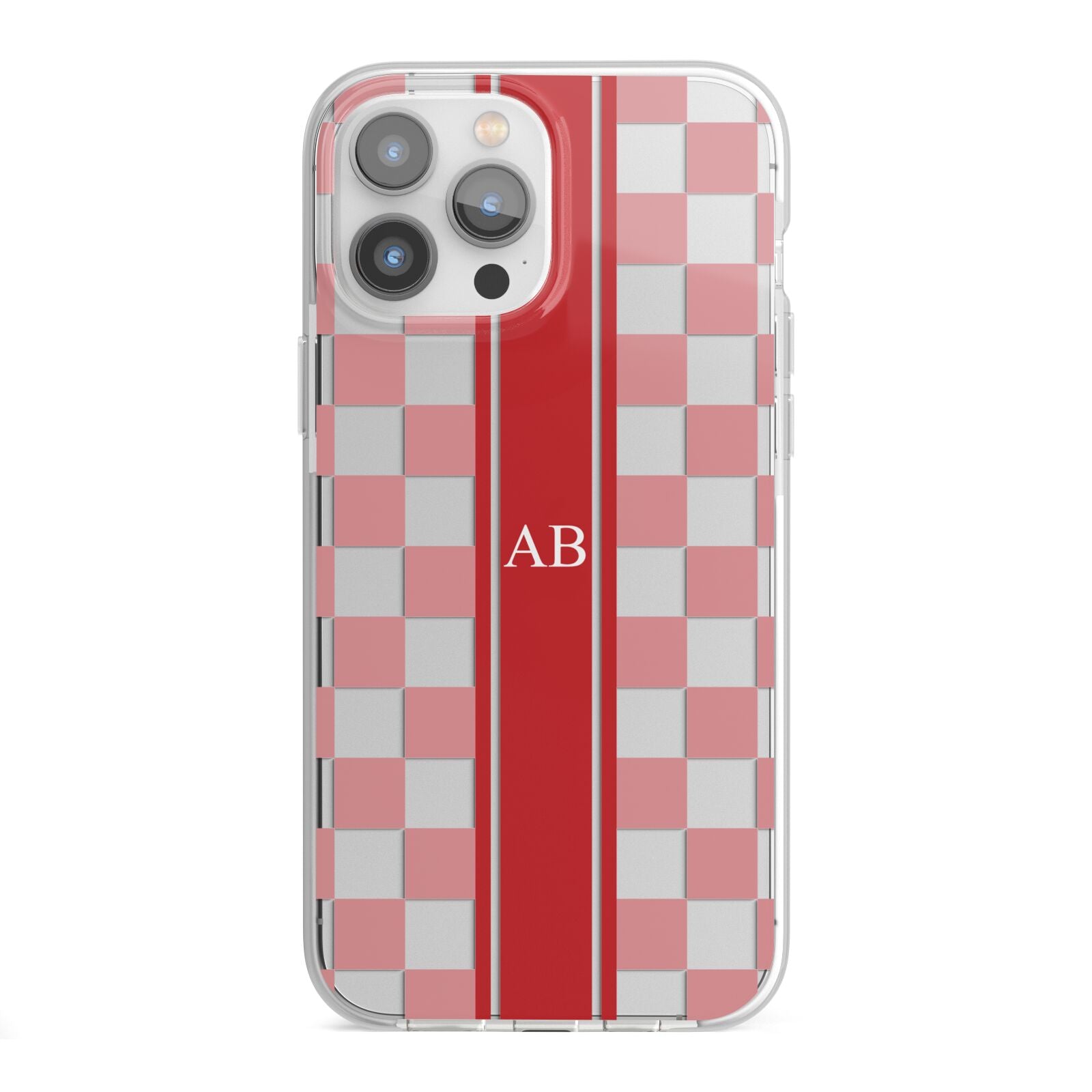 Personalised Checkered iPhone 13 Pro Max TPU Impact Case with White Edges