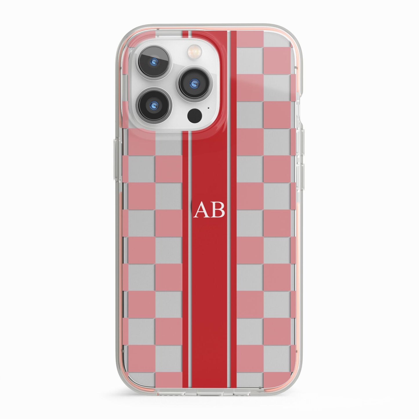 Personalised Checkered iPhone 13 Pro TPU Impact Case with Pink Edges