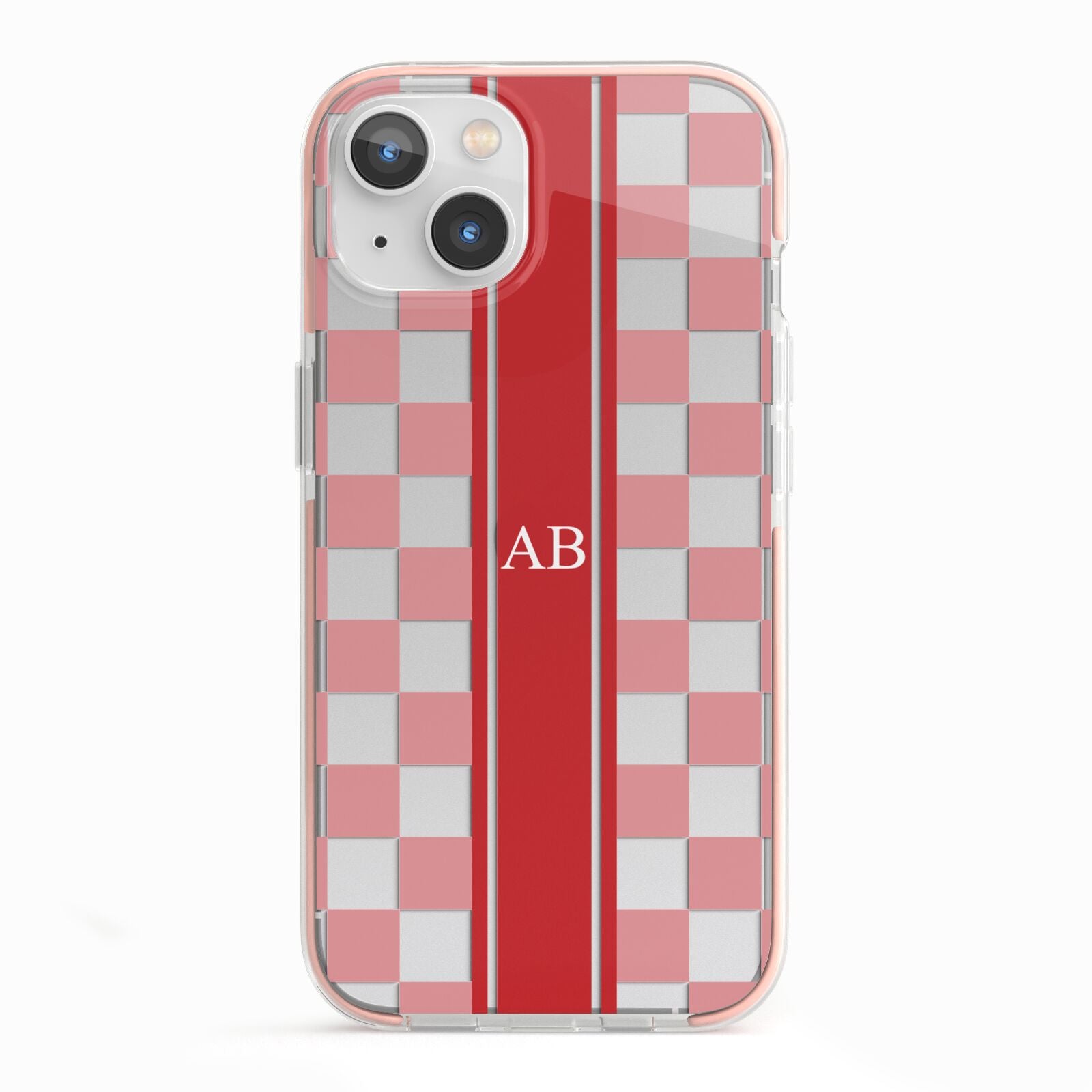 Personalised Checkered iPhone 13 TPU Impact Case with Pink Edges