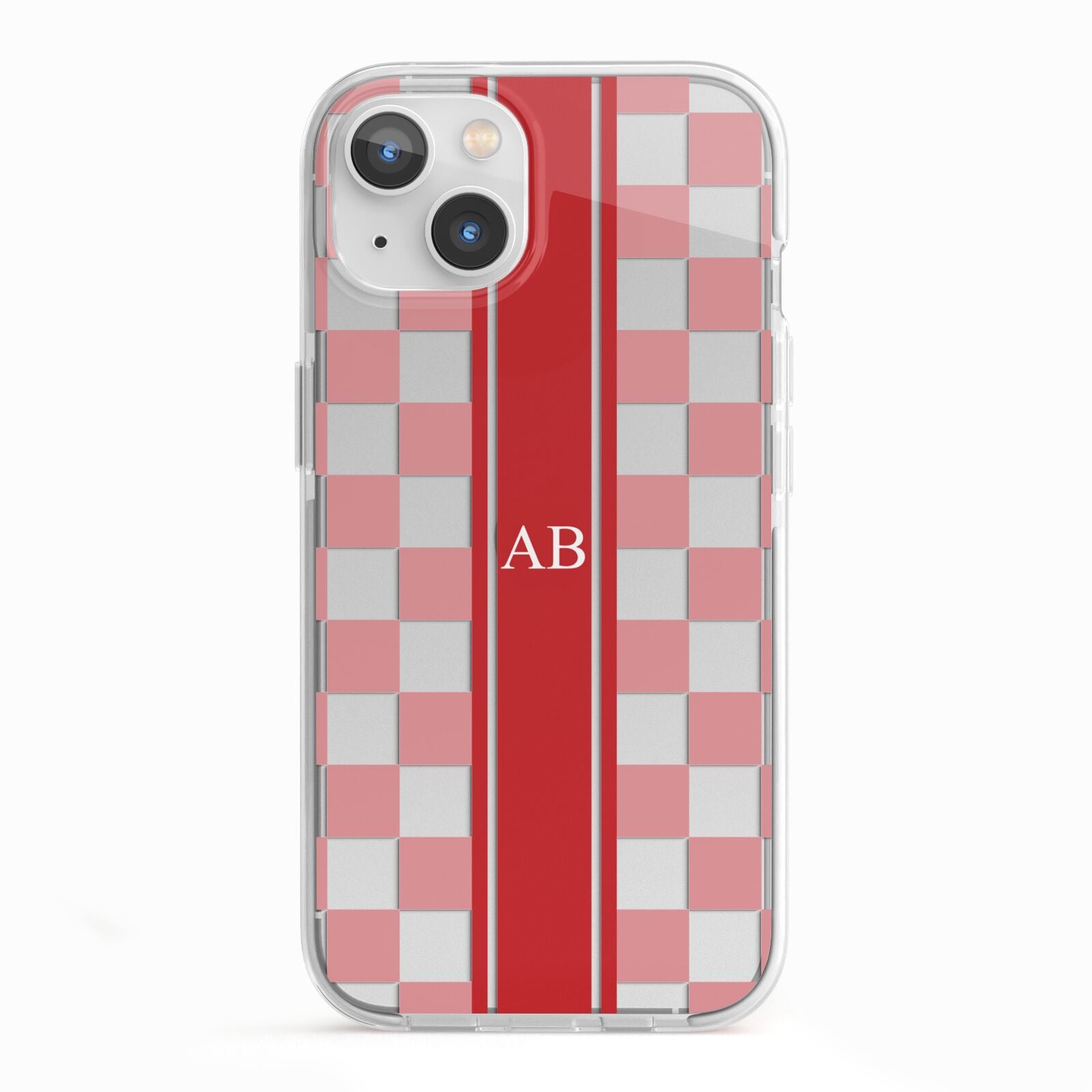 Personalised Checkered iPhone 13 TPU Impact Case with White Edges