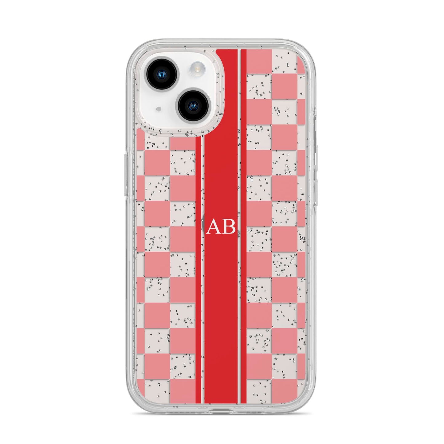 Personalised Checkered iPhone 14 Glitter Tough Case Starlight