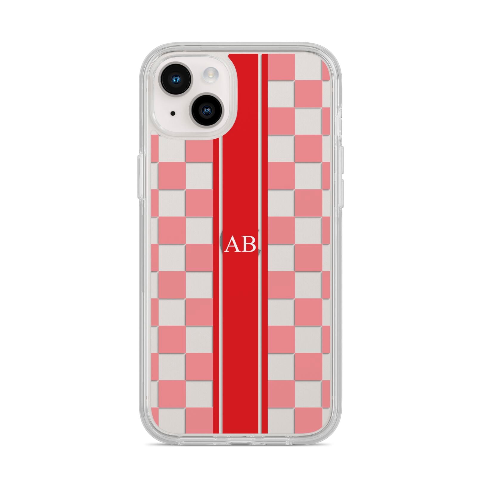 Personalised Checkered iPhone 14 Plus Clear Tough Case Starlight