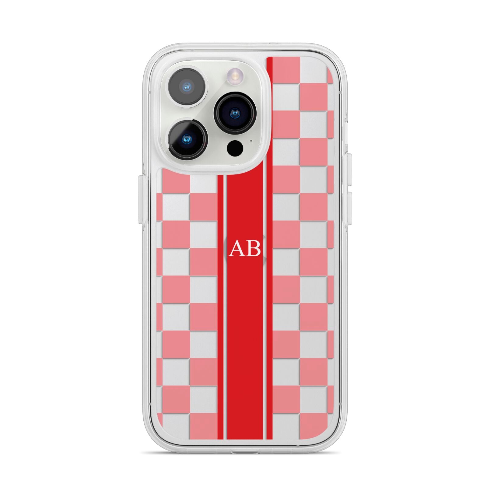 Personalised Checkered iPhone 14 Pro Clear Tough Case Silver