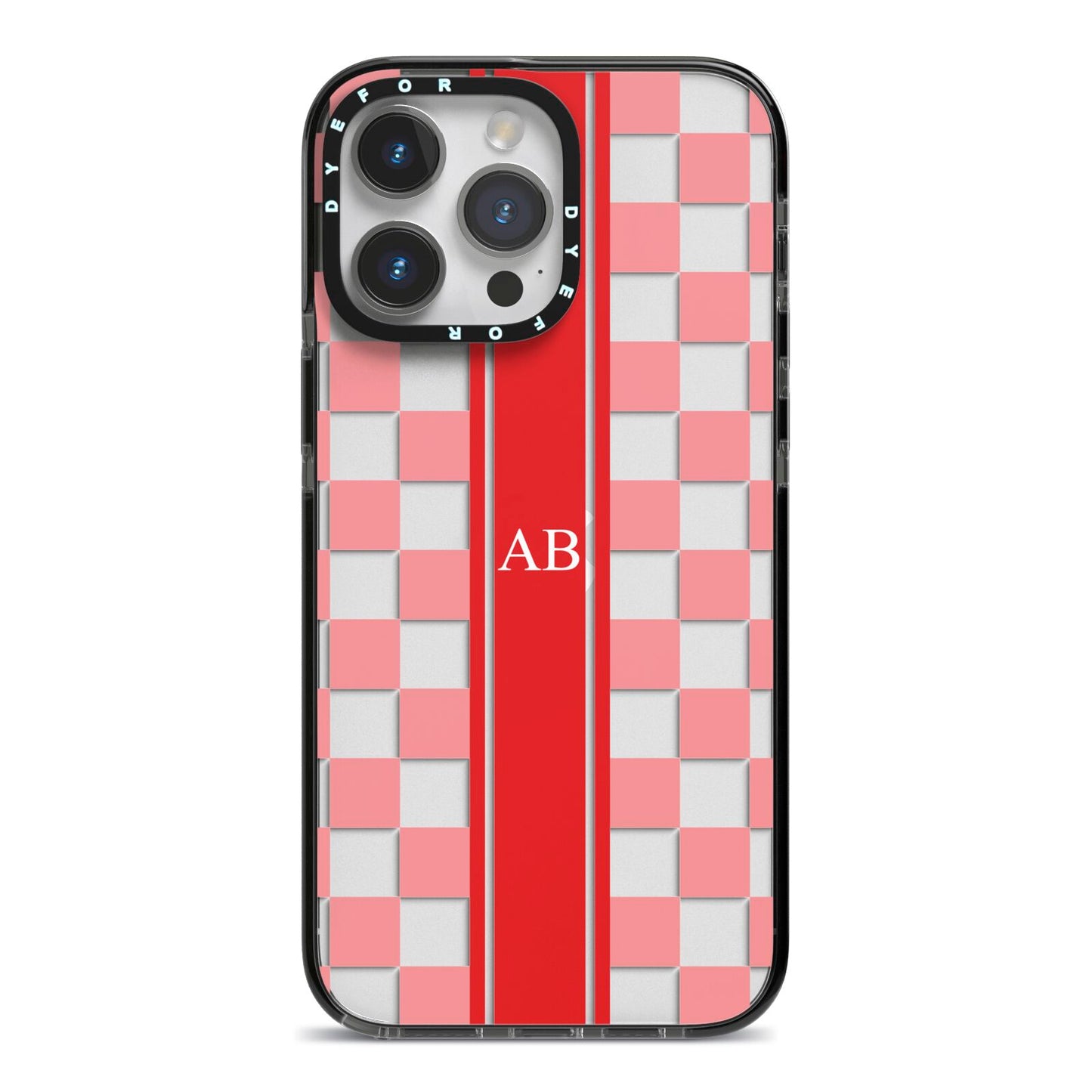 Personalised Checkered iPhone 14 Pro Max Black Impact Case on Silver phone