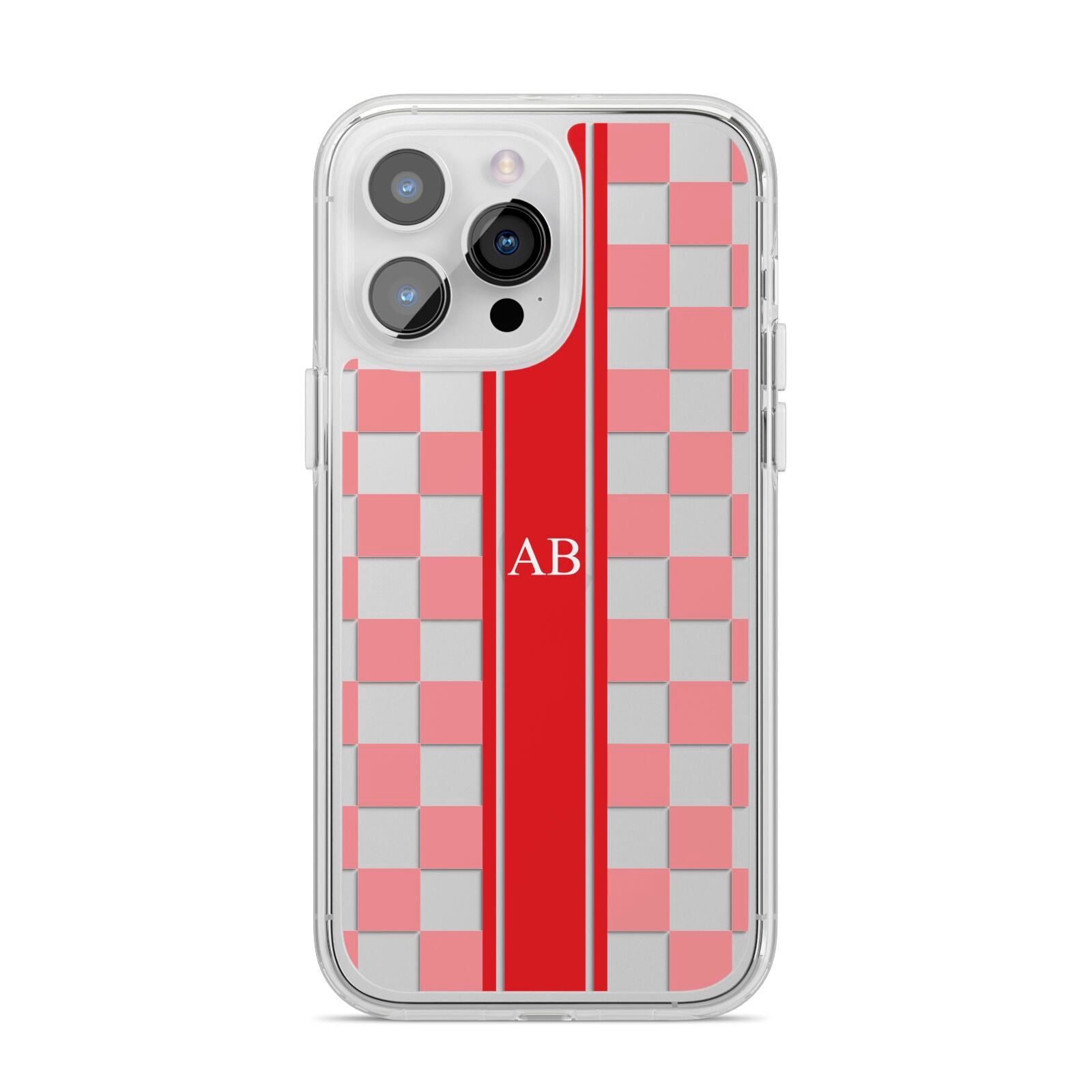 Personalised Checkered iPhone 14 Pro Max Clear Tough Case Silver