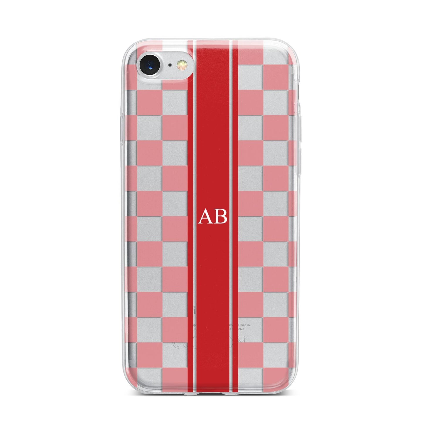 Personalised Checkered iPhone 7 Bumper Case on Silver iPhone