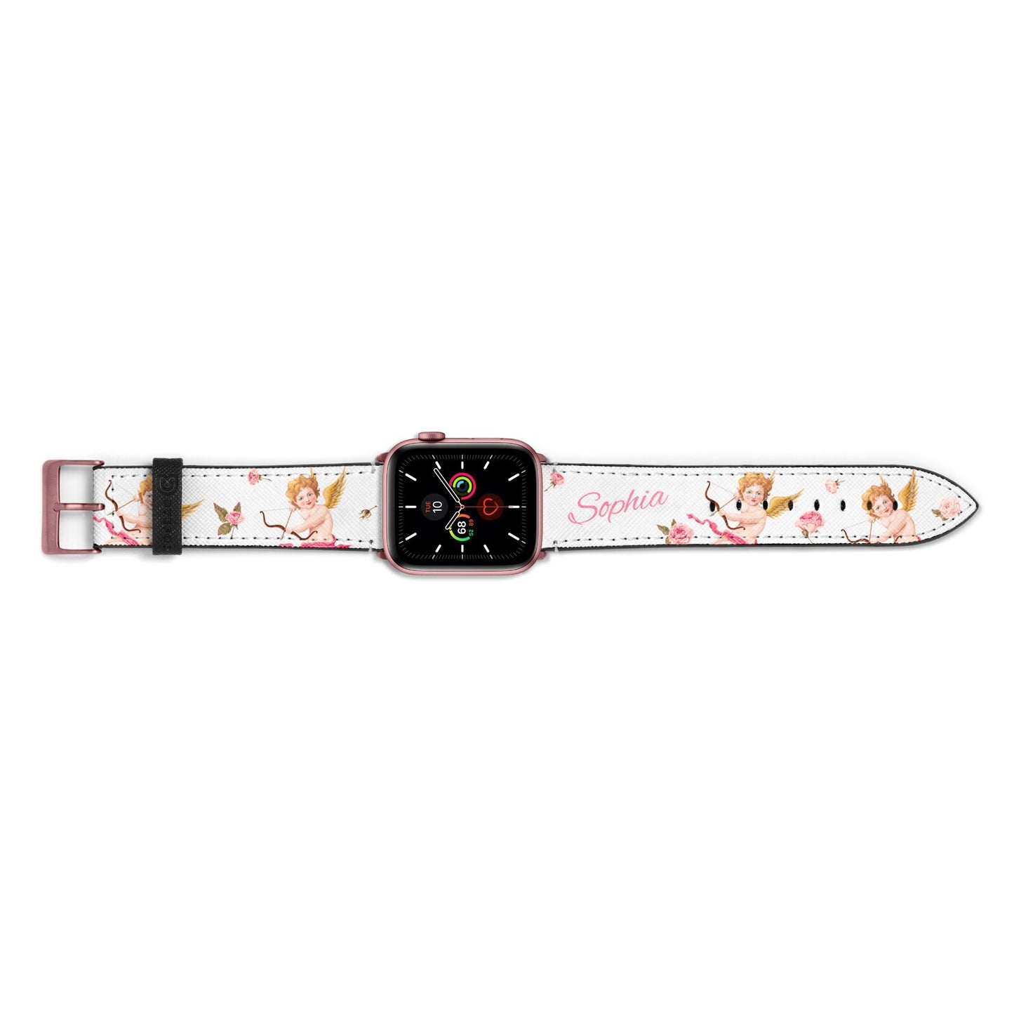 Personalised Cherub Apple Watch Strap Landscape Image Rose Gold Hardware