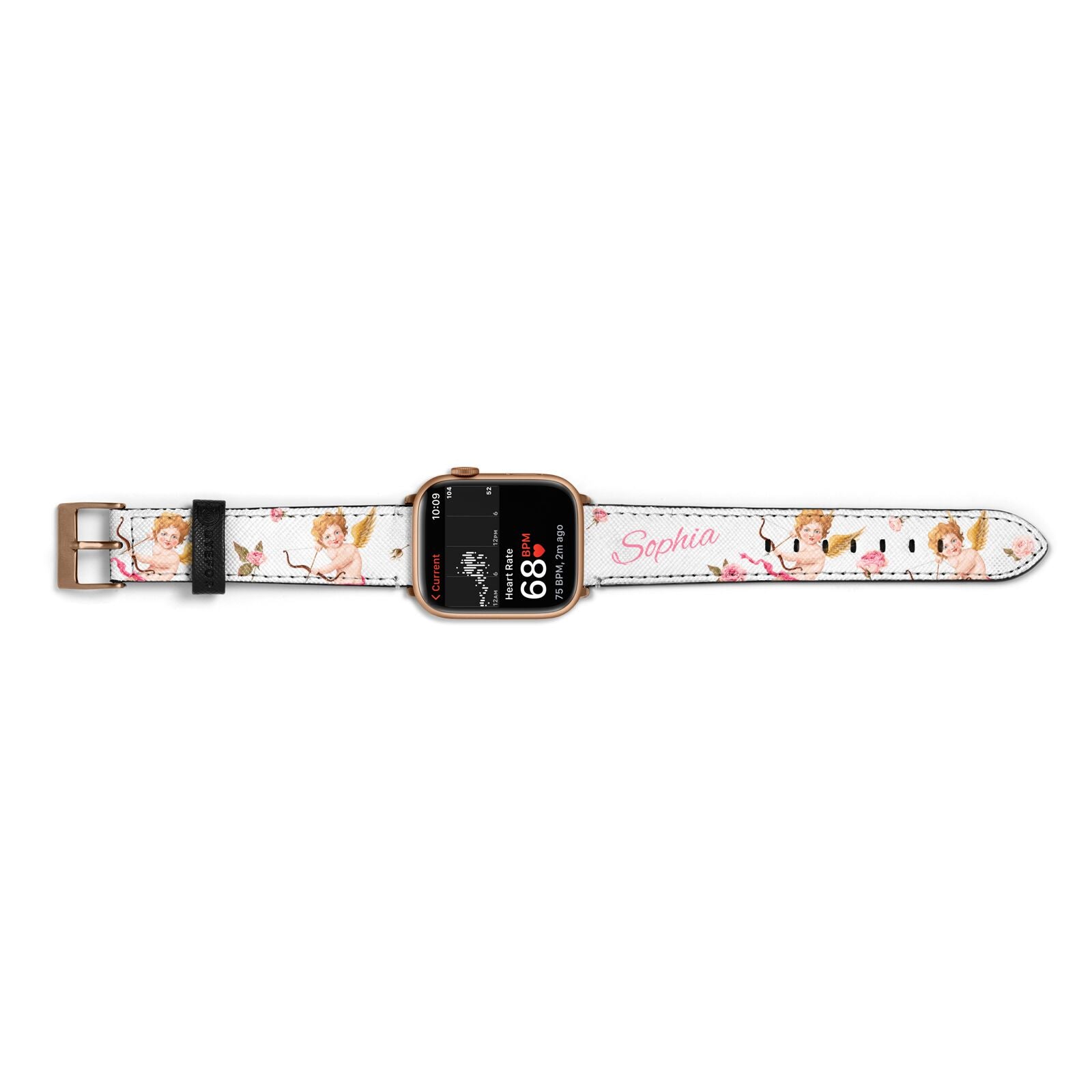 Personalised Cherub Apple Watch Strap Size 38mm Landscape Image Gold Hardware