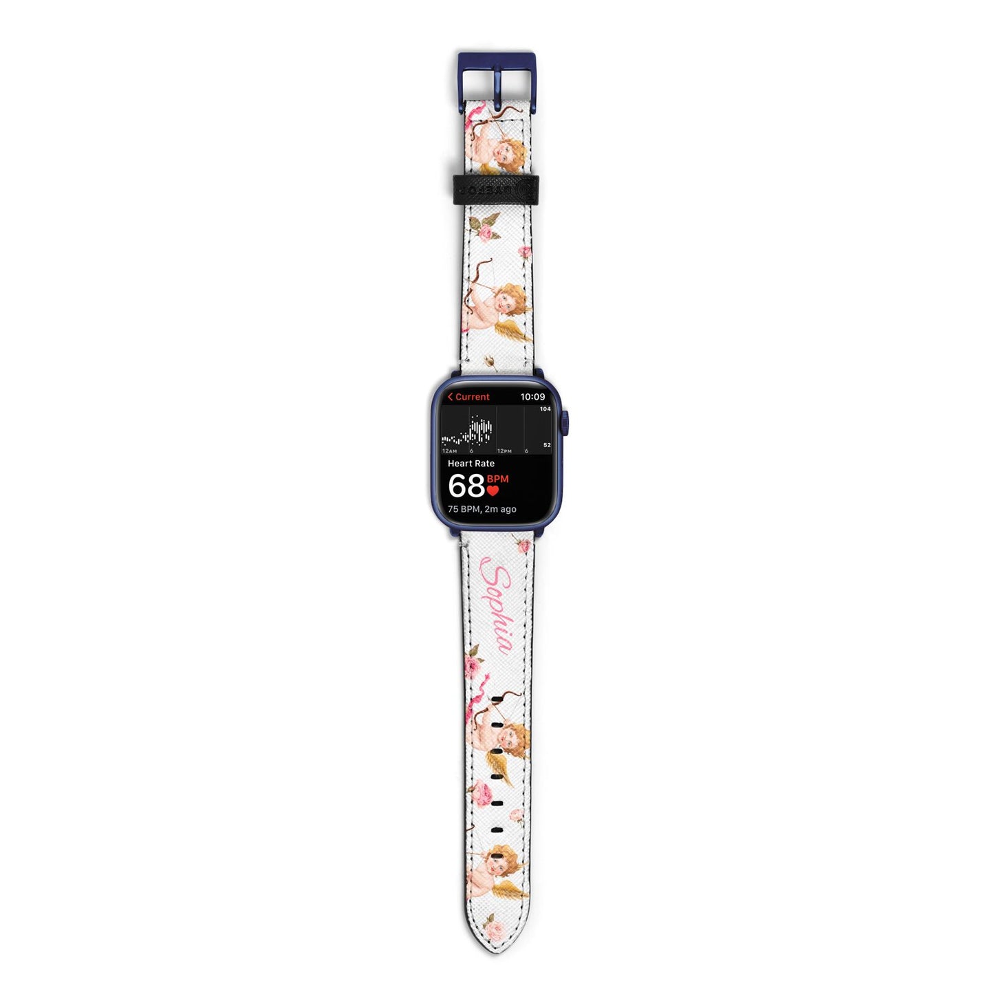 Personalised Cherub Apple Watch Strap Size 38mm with Blue Hardware