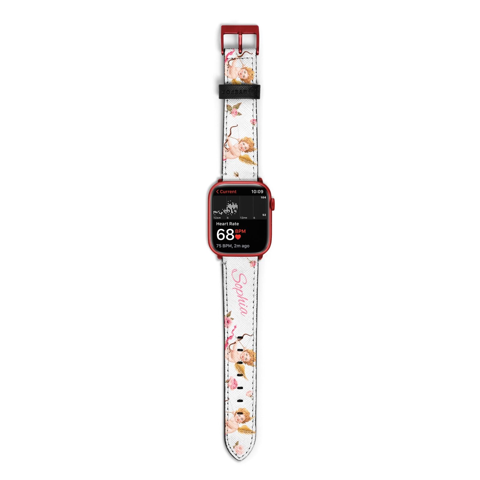 Personalised Cherub Apple Watch Strap Size 38mm with Red Hardware