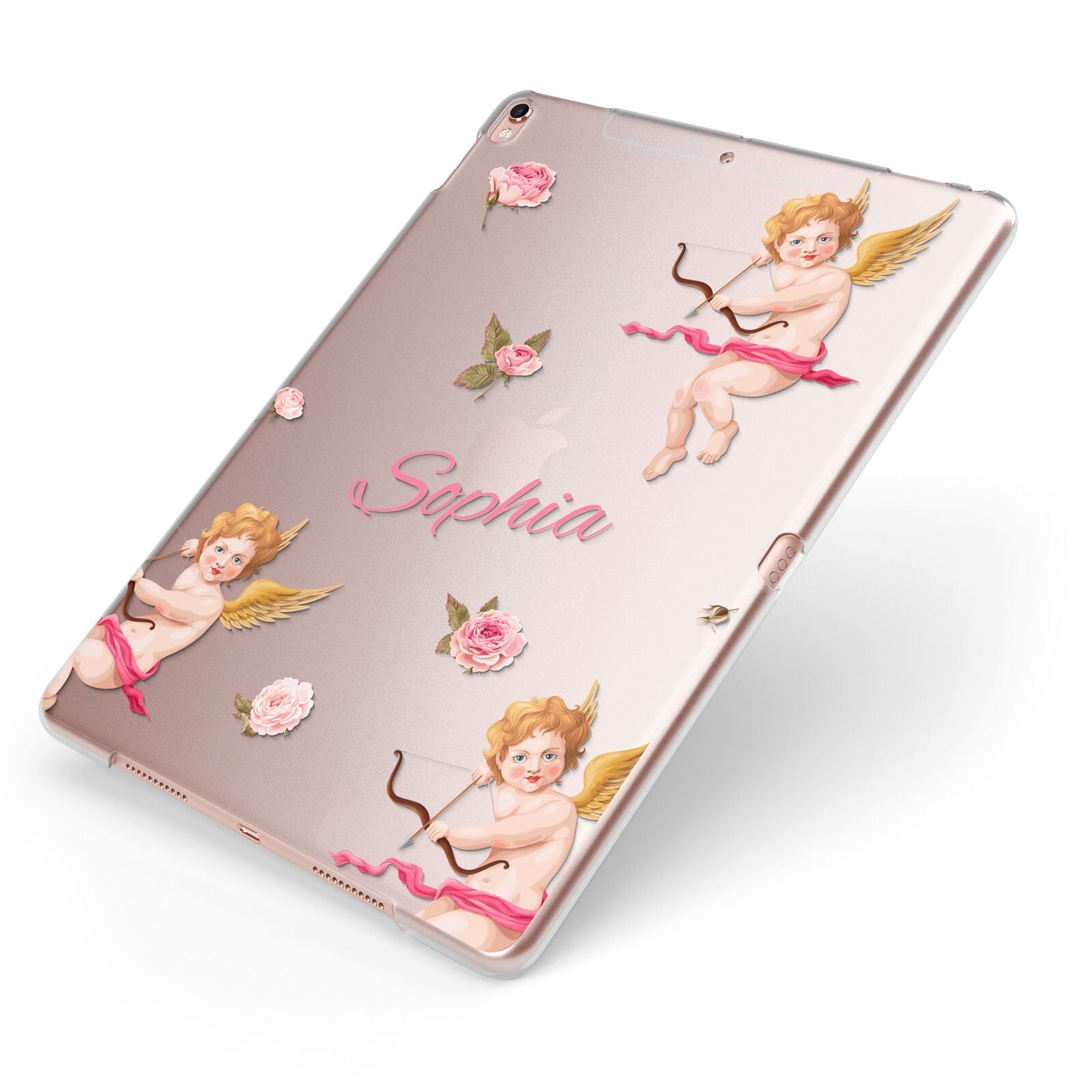 Personalised Cherub Apple iPad Case on Rose Gold iPad Side View