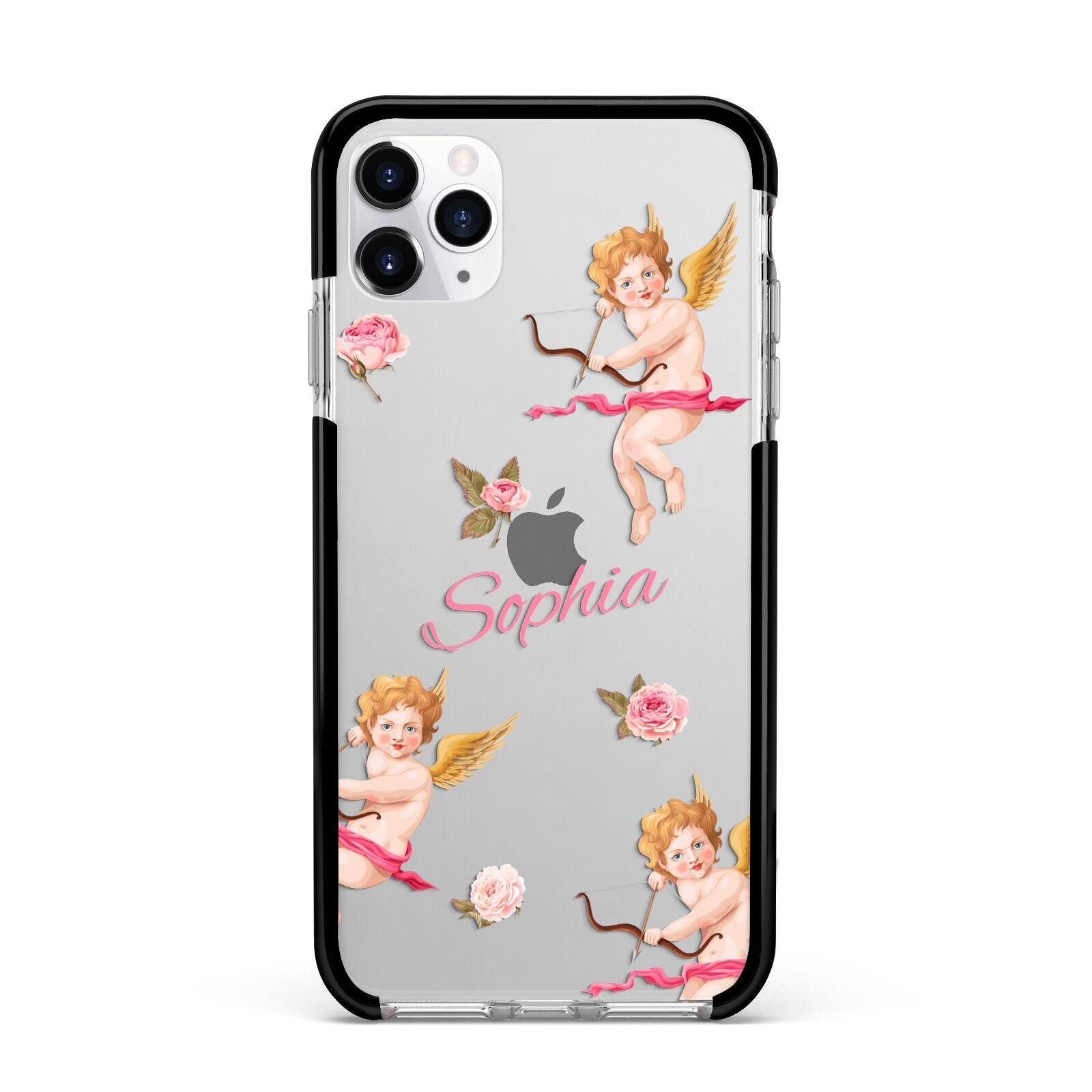 Personalised Cherub Apple iPhone 11 Pro Max in Silver with Black Impact Case